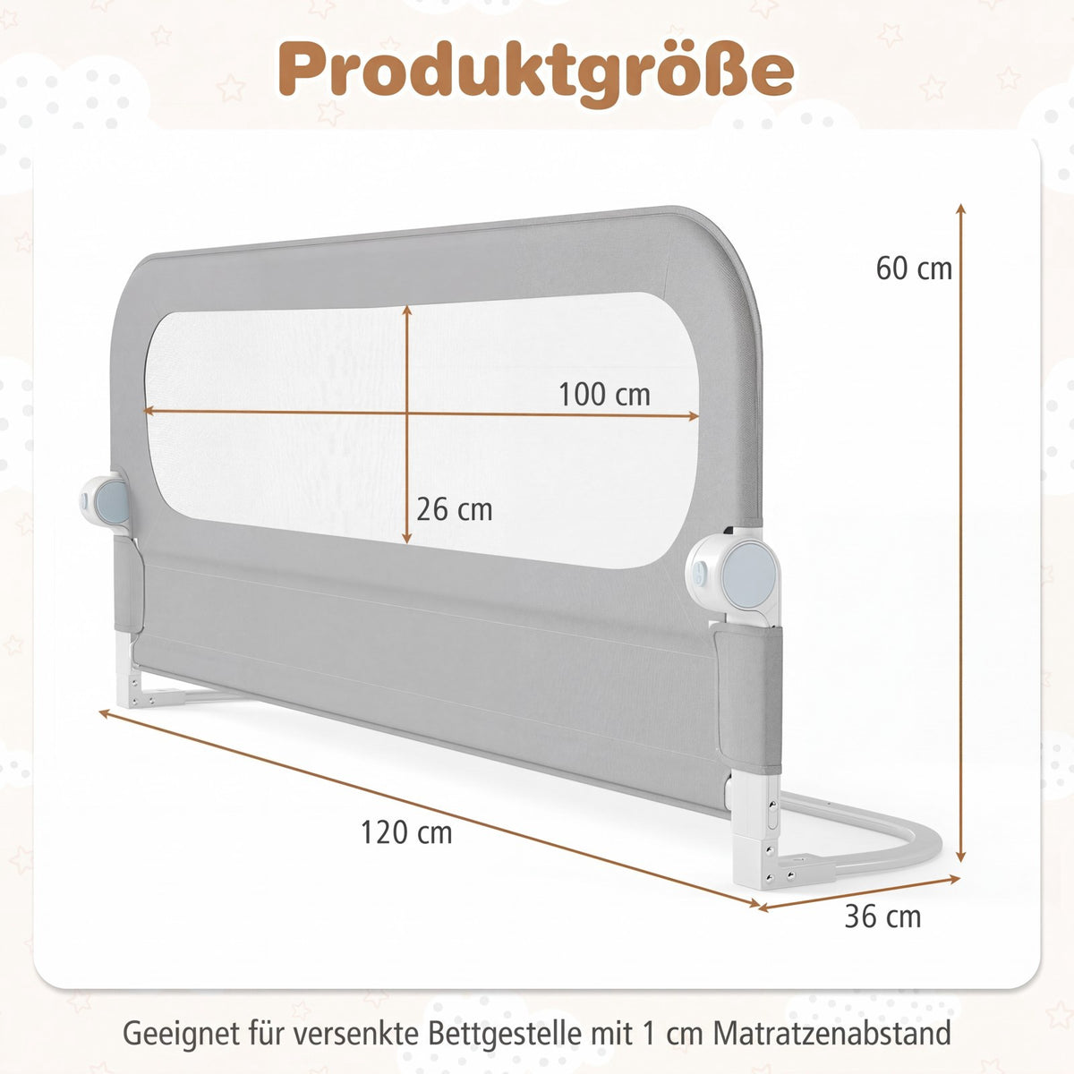 Foldable Toddler Bed Rail, 120x60 cm, Removable Cover