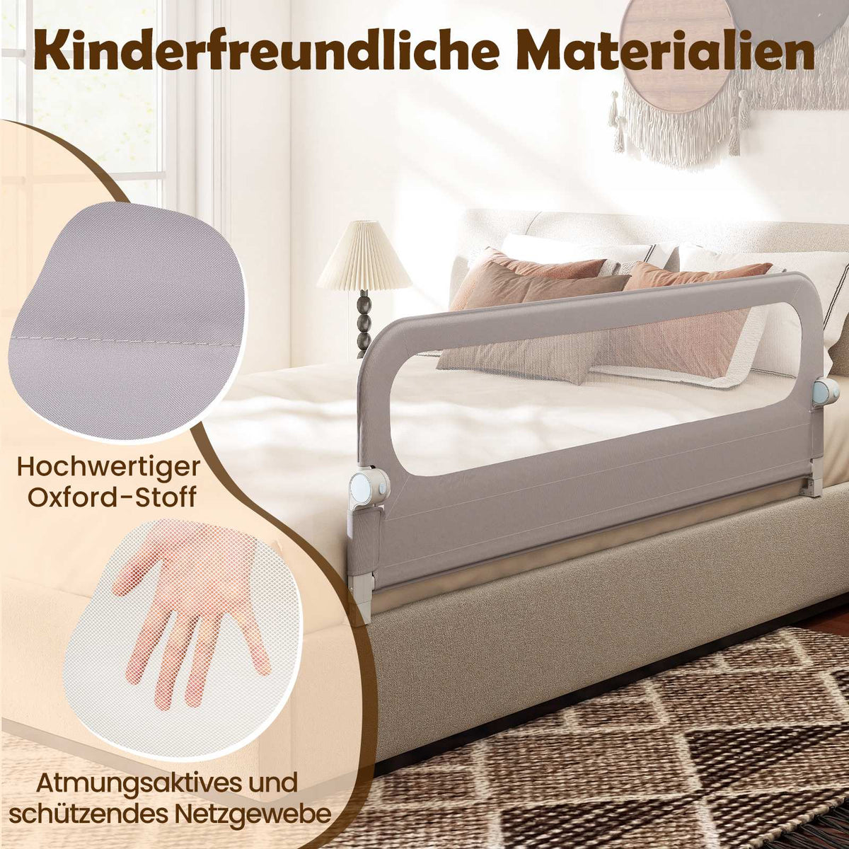Foldable Toddler Bed Rail with Removable Cover, 178 cm