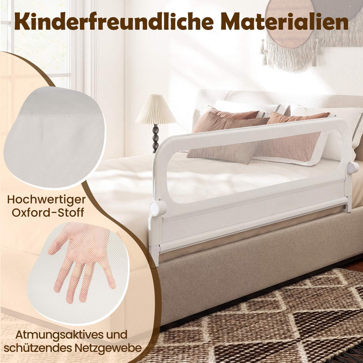 Foldable Toddler Bed Rail with Removable Cover, 178 cm