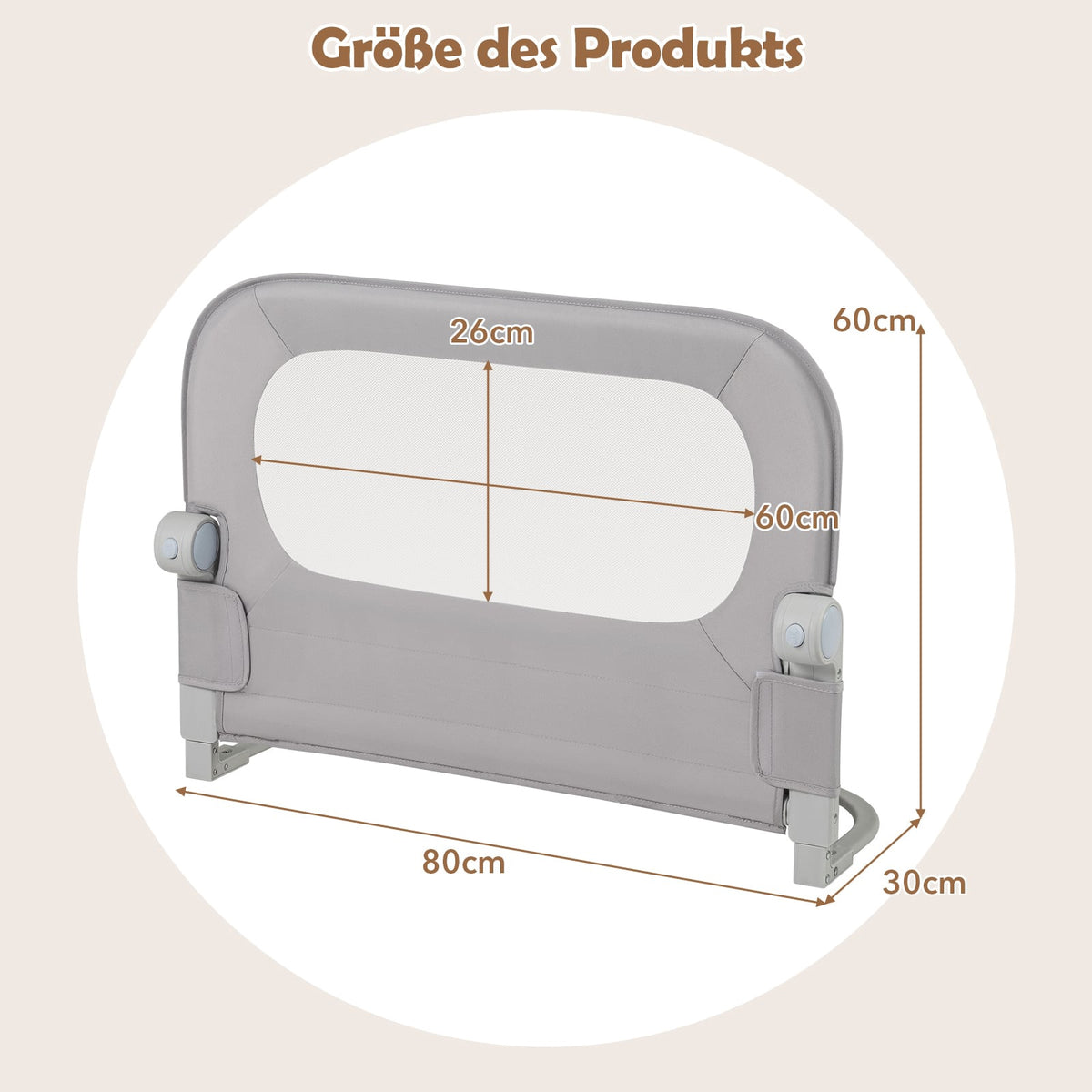 Foldable Toddler Bed Rail with Removable Cover, 80x60 cm