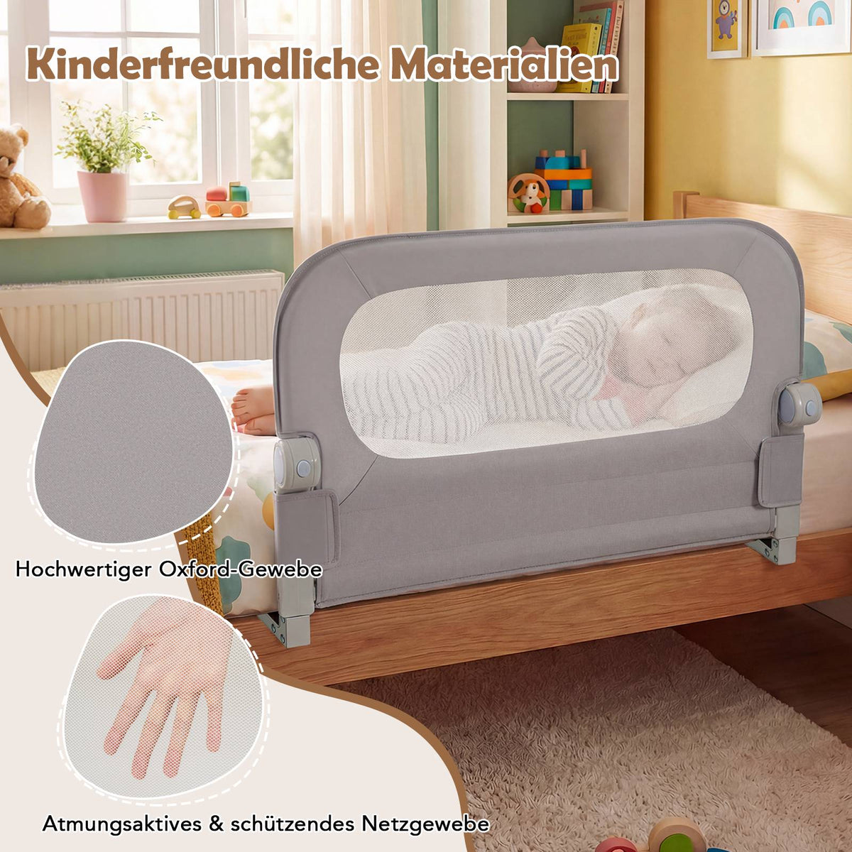 Foldable Toddler Bed Rail with Removable Cover, 80x60 cm