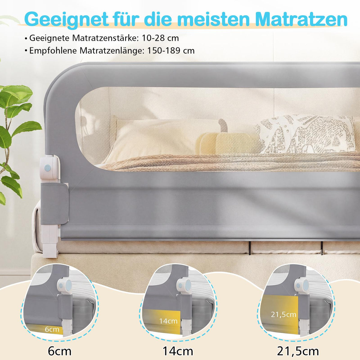 Foldable Toddler Bed Rail with Removable Oxford Cover, Grey