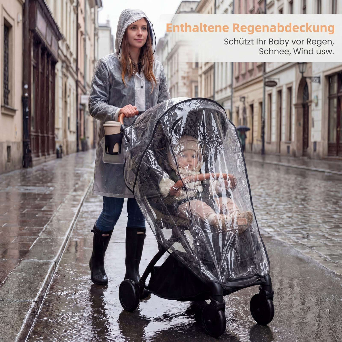 Foldable Travel Stroller with Rain Cover, Adjustable Recline