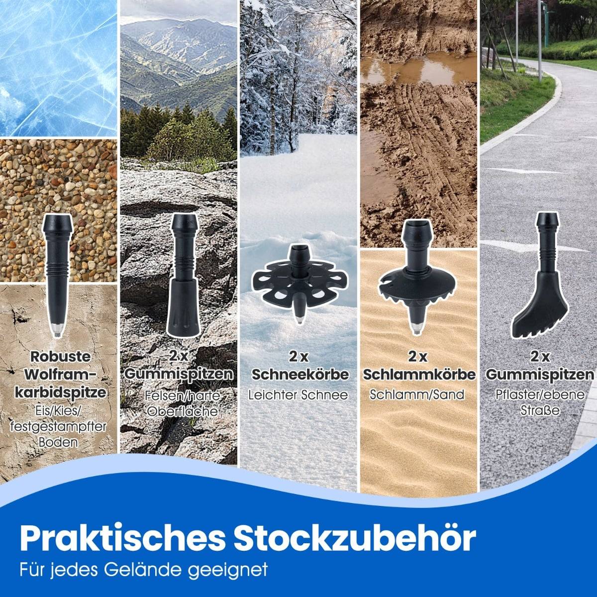 Foldable Trekking Poles, Quick Lock, 115-130 cm, Blue
