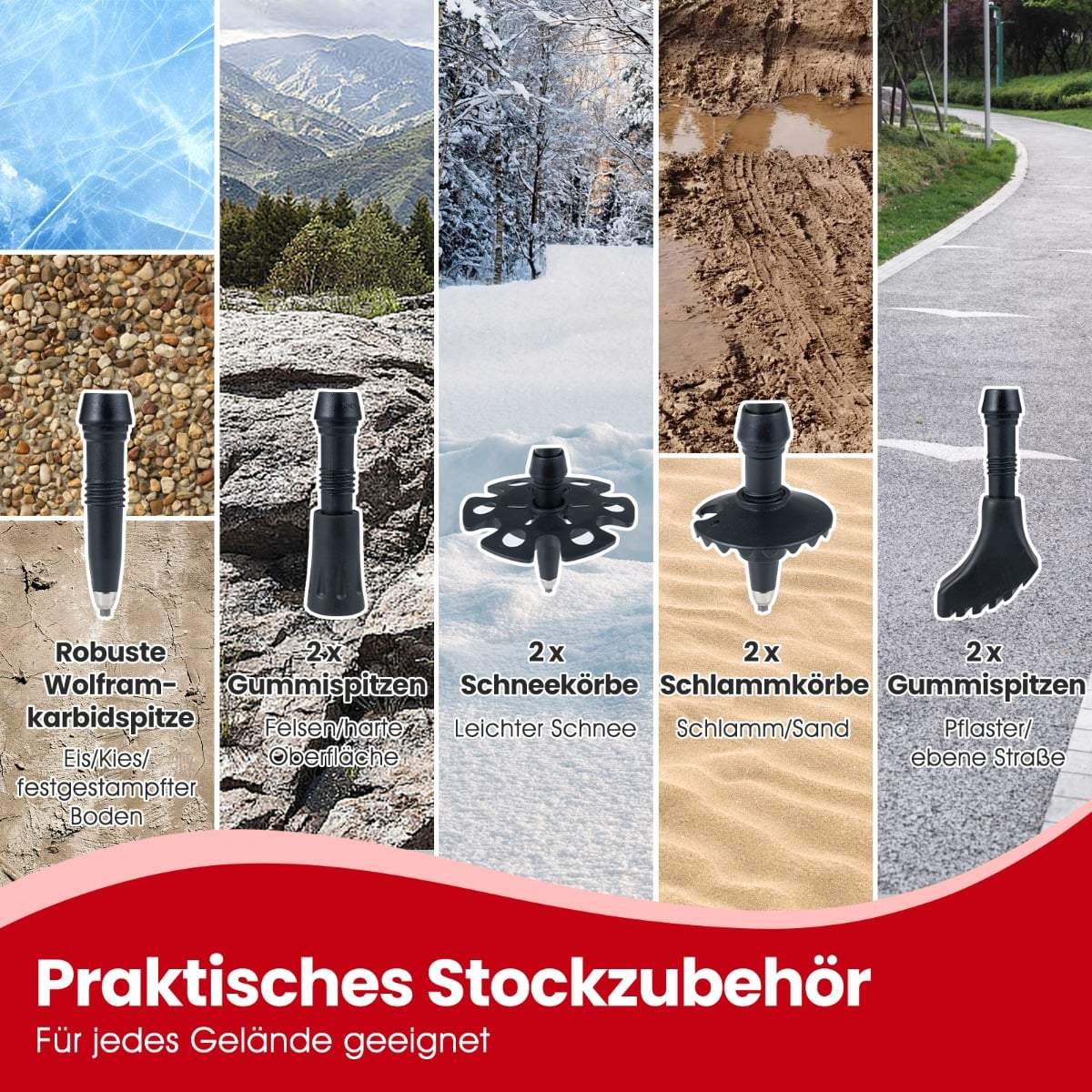 Foldable Trekking Poles, Quick Lock, 115-130 cm, Red