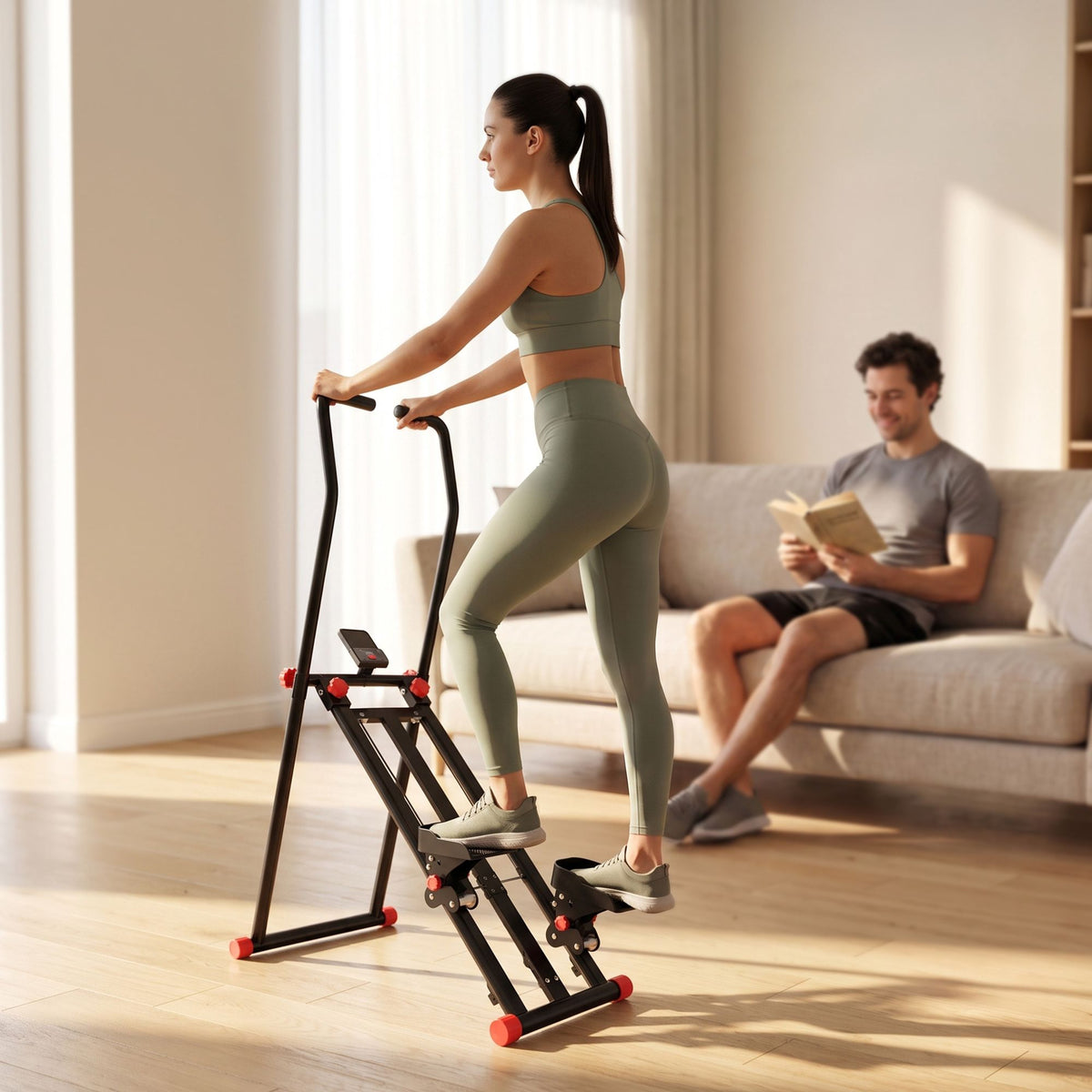 Foldable Vertical Climber with 3 Resistance Levels & LCD Monitor