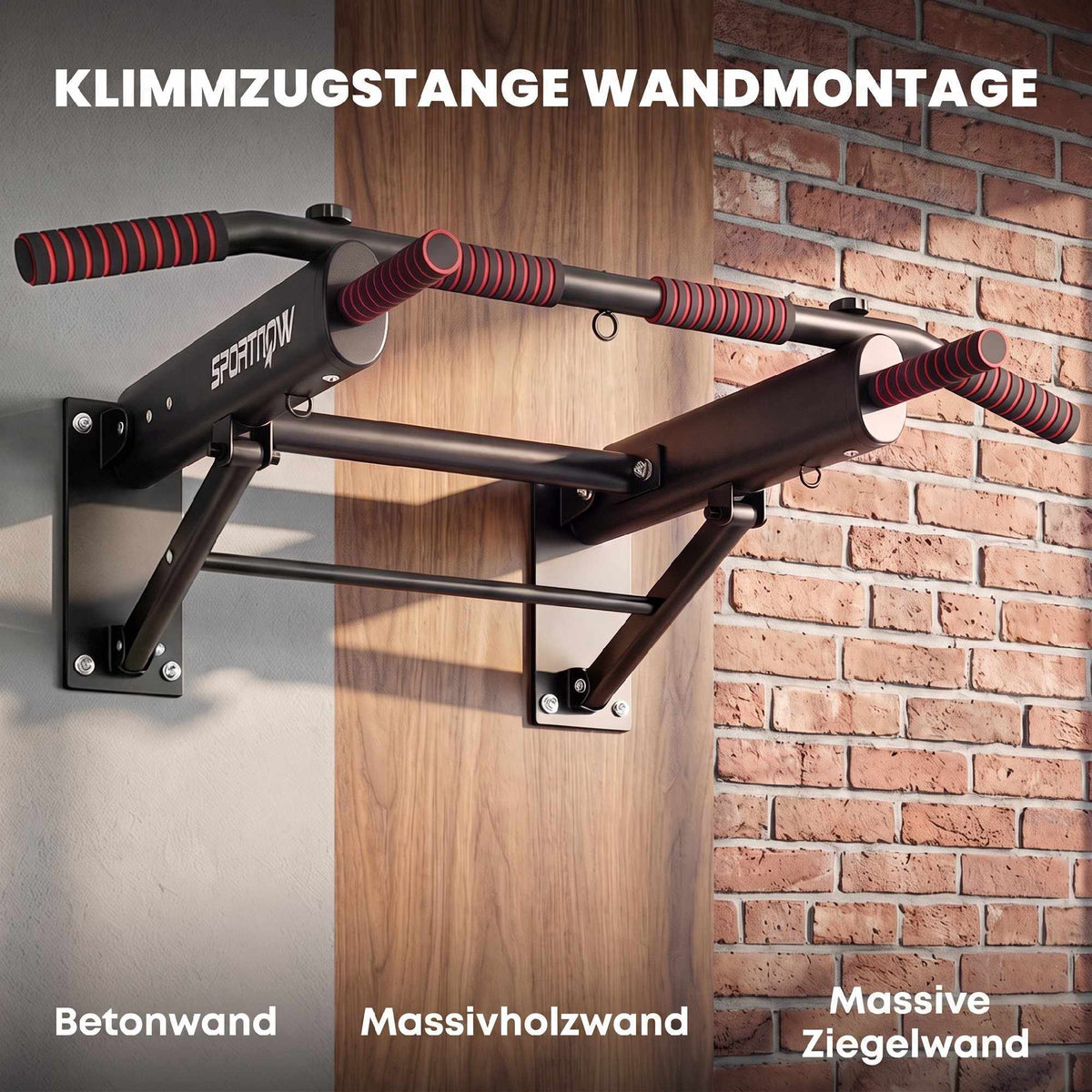 Foldable Wall-Mounted Pull-Up Bar, Non-Slip Foam Grips, Black
