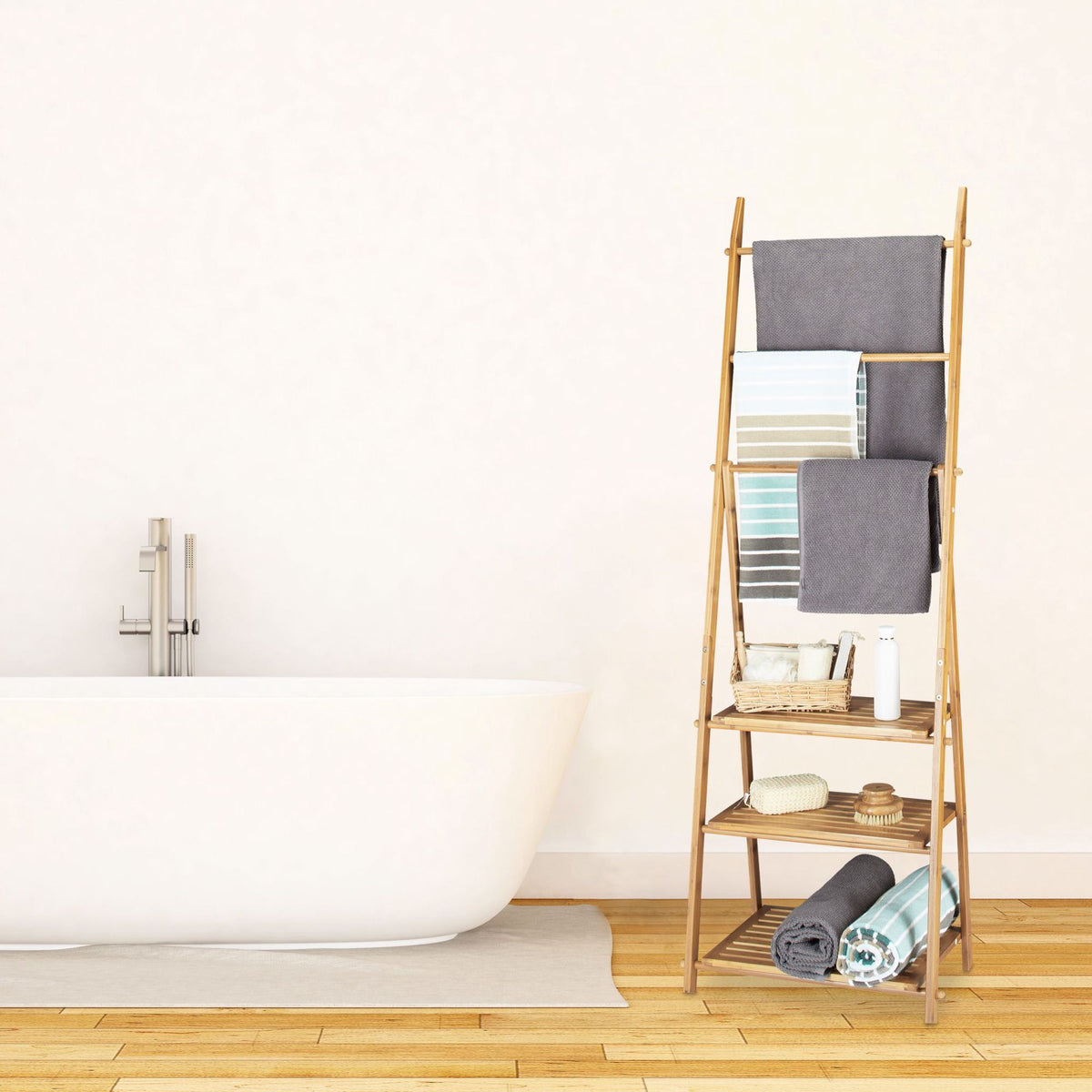 Foldable bamboo towel rail