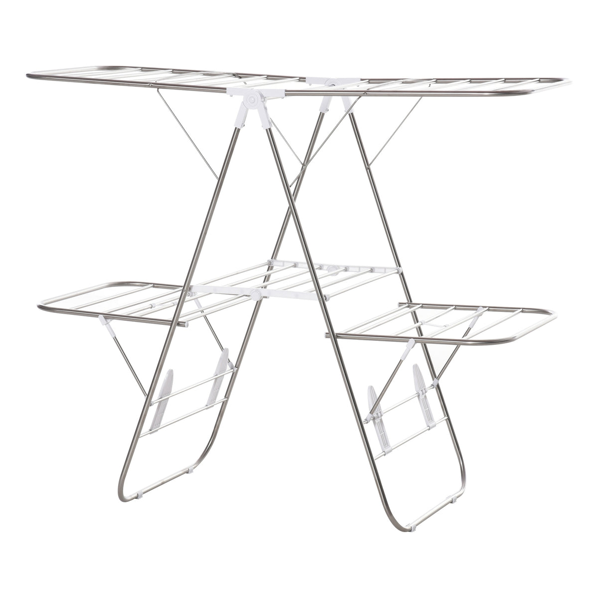 Foldable clothes airer 3 levels wing dryer stainless steel plastic silver/white 138x60.5x112cm