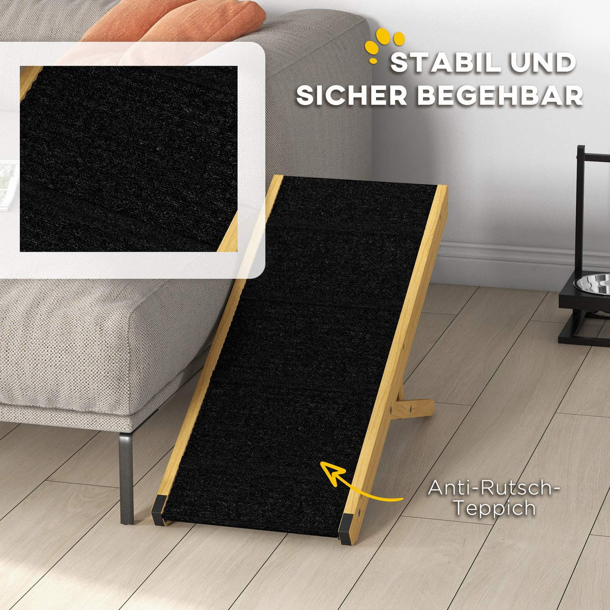 Foldable dog ramp, height-adjustable pet ramp, non-slip dog entry aid for small and medium-sized dogs up to 15 kg, 83.5 x 35 x 47.5 cm, natural