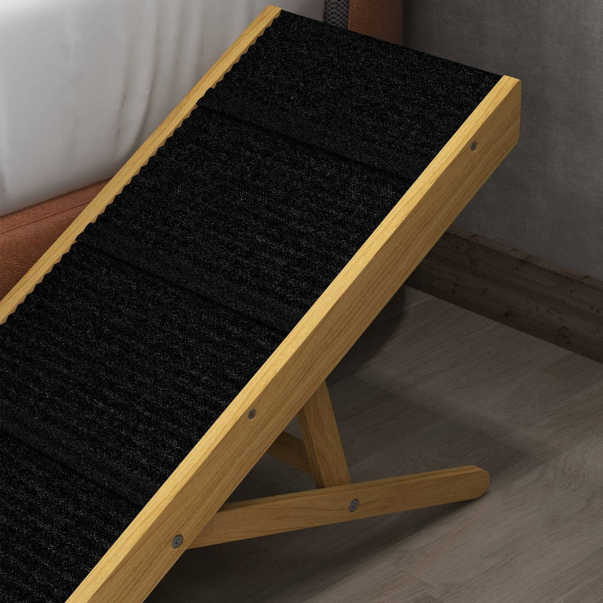 Foldable dog ramp, height-adjustable pet ramp, non-slip dog entry aid for small and medium-sized dogs up to 15 kg, 83.5 x 35 x 47.5 cm, natural