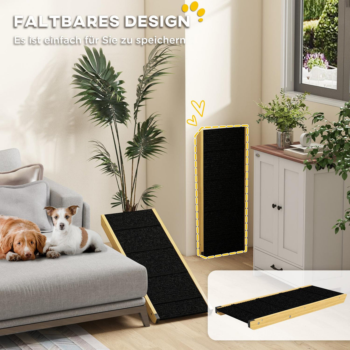 Foldable dog ramp, height-adjustable pet ramp, non-slip dog entry aid for small and medium-sized dogs up to 15 kg, 83.5 x 35 x 47.5 cm, natural