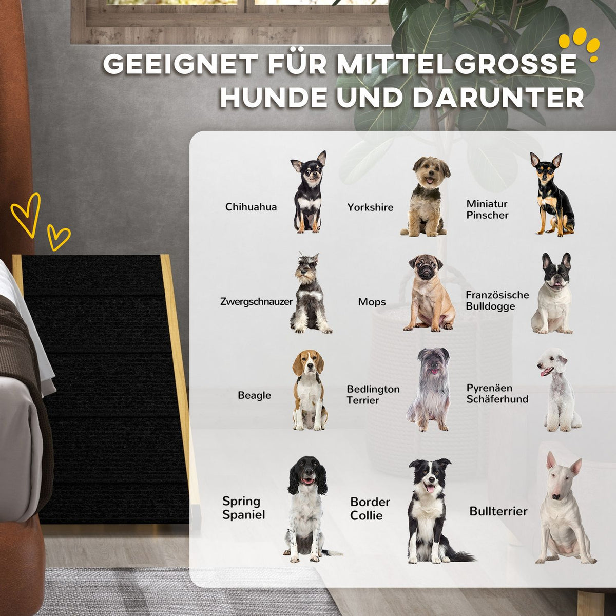 Foldable dog ramp, height-adjustable pet ramp, non-slip dog entry aid for small and medium-sized dogs up to 15 kg, 83.5 x 35 x 47.5 cm, natural