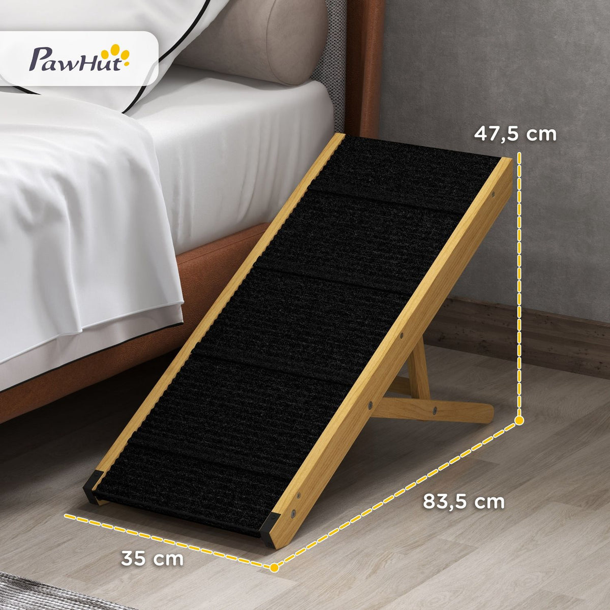 Foldable dog ramp, height-adjustable pet ramp, non-slip dog entry aid for small and medium-sized dogs up to 15 kg, 83.5 x 35 x 47.5 cm, natural