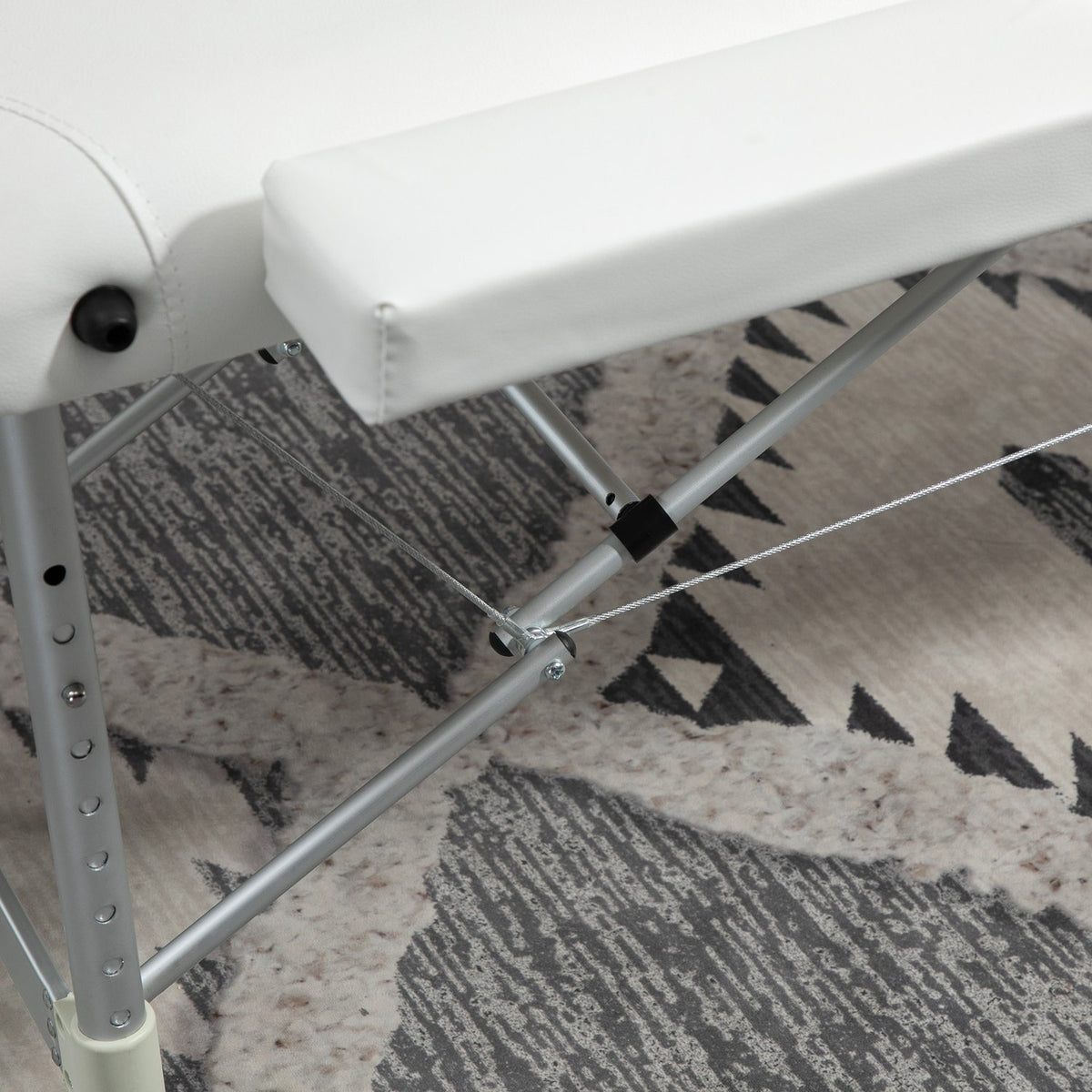 Foldable massage table, height-adjustable with pillow for salon & spa, plastic & aluminum, white, 215 x 60 x 61-84 cm