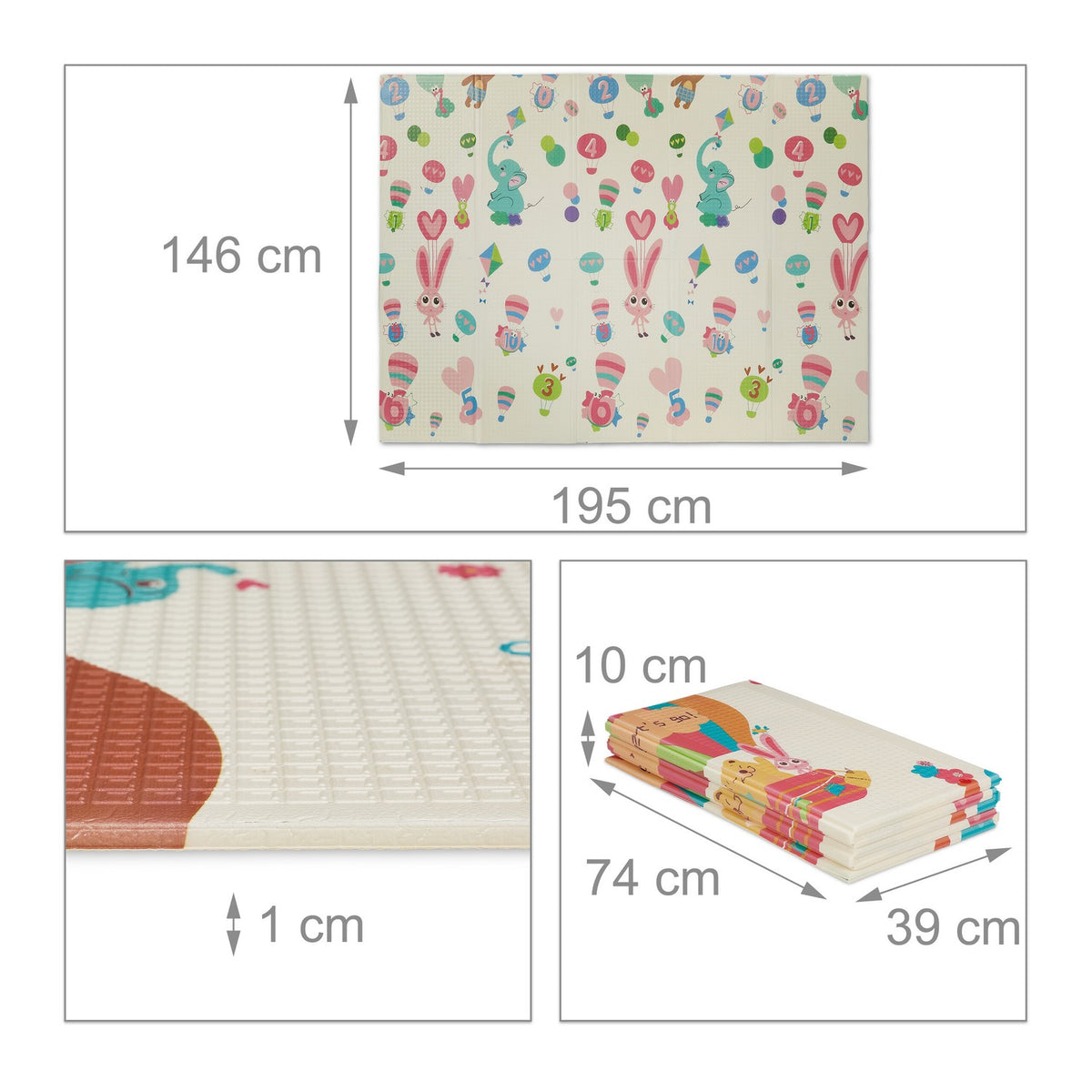 Foldable play mat with animal motifs