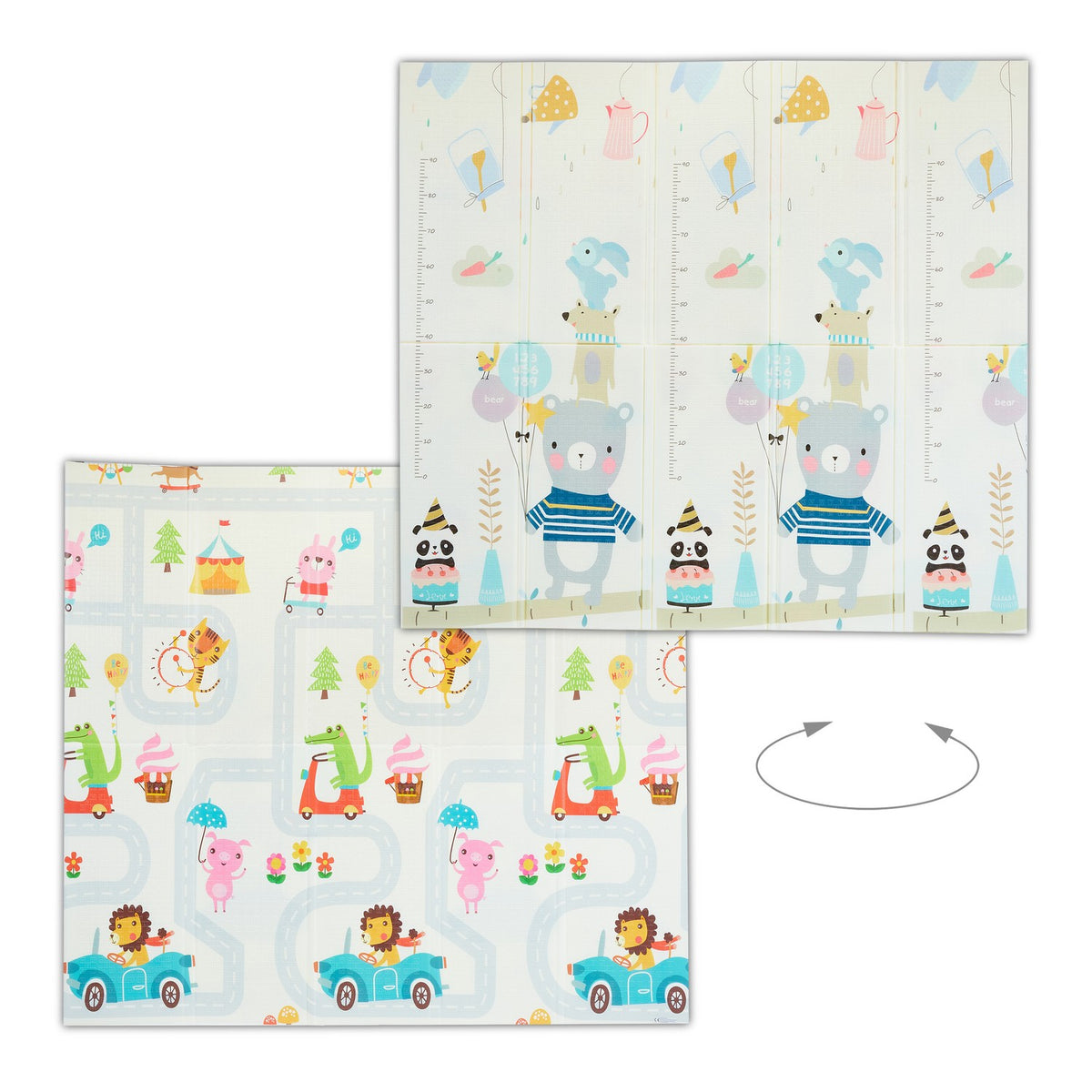 Foldable play mat with animal motifs
