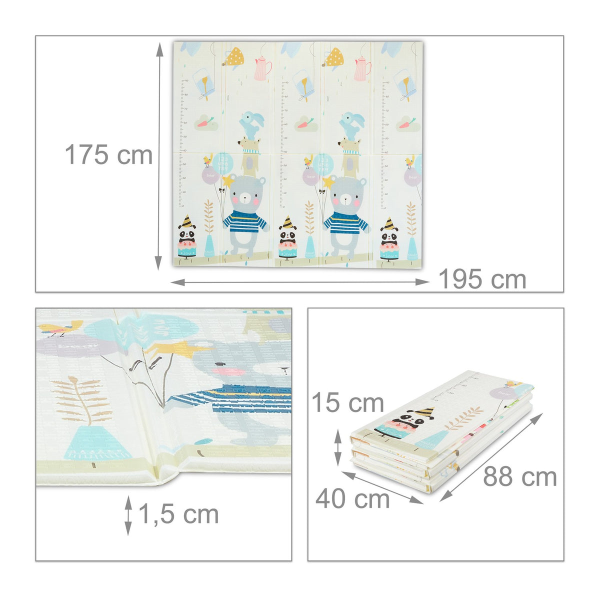 Foldable play mat with animal motifs