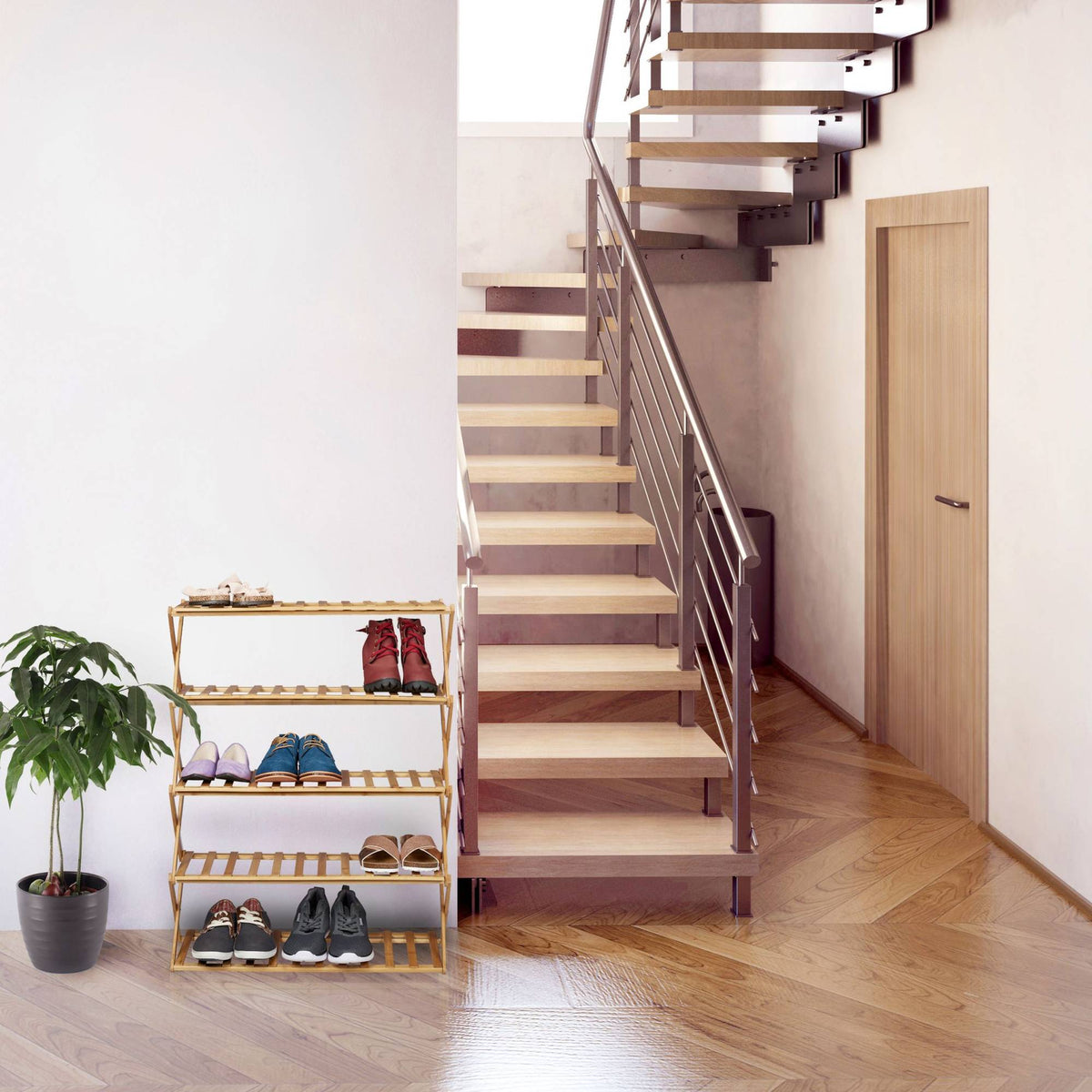 Foldable shoe shelf made of bamboo