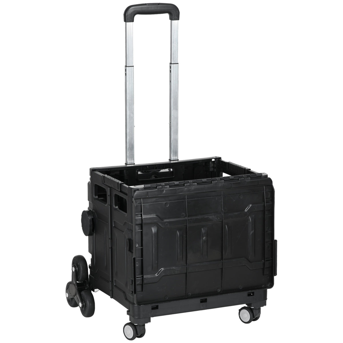 Foldable shopping trolley, portable up to 80 kg, shopping trolley with adjustable telescopic handle, stair climber with lid, transport trolley