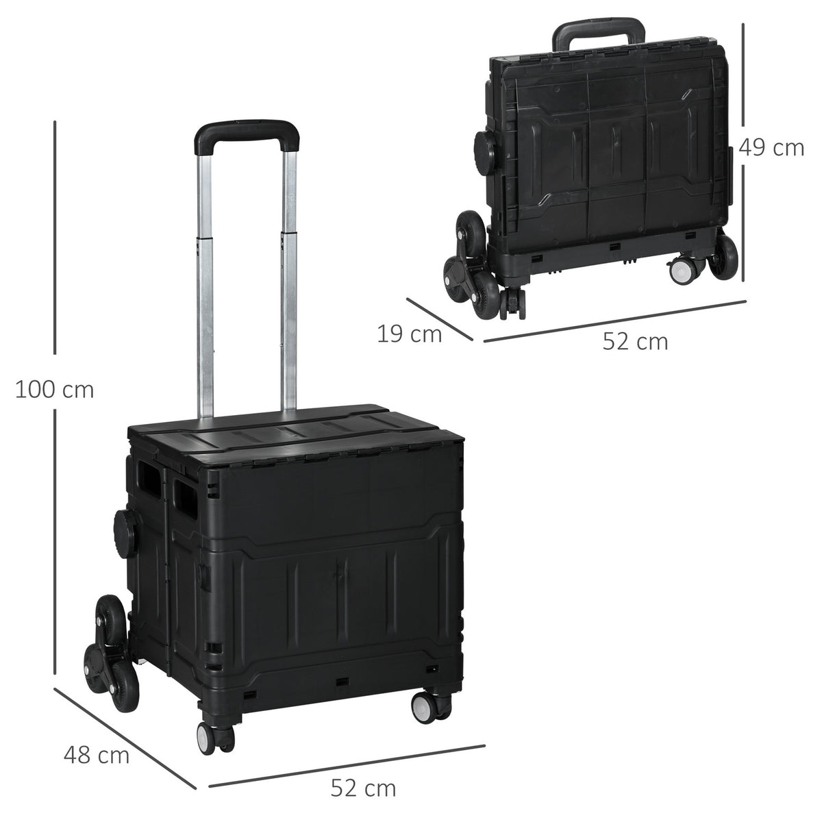 Foldable shopping trolley, portable up to 80 kg, shopping trolley with adjustable telescopic handle, stair climber with lid, transport trolley