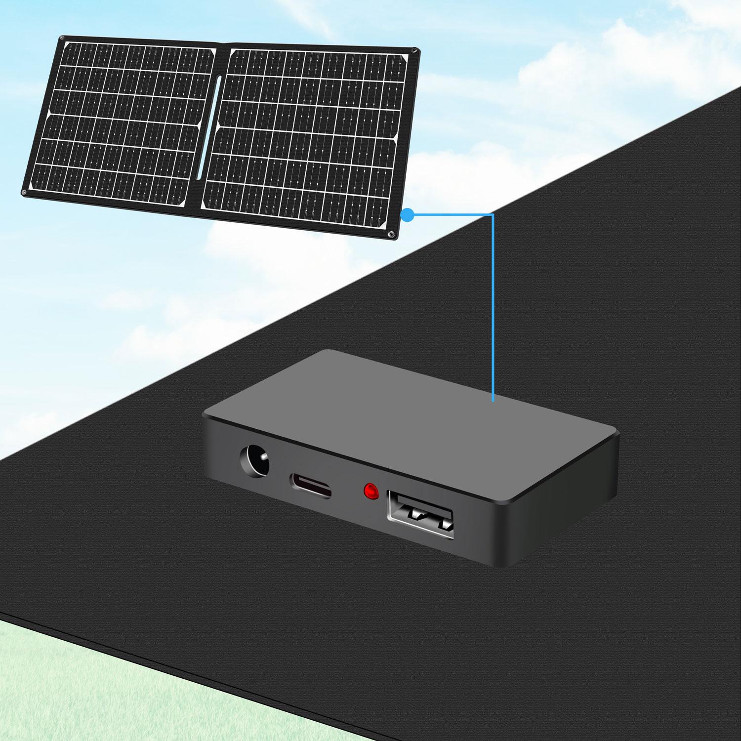 Foldable solar panel with USB charger 1x USB-C, 1x USB-A 30W
