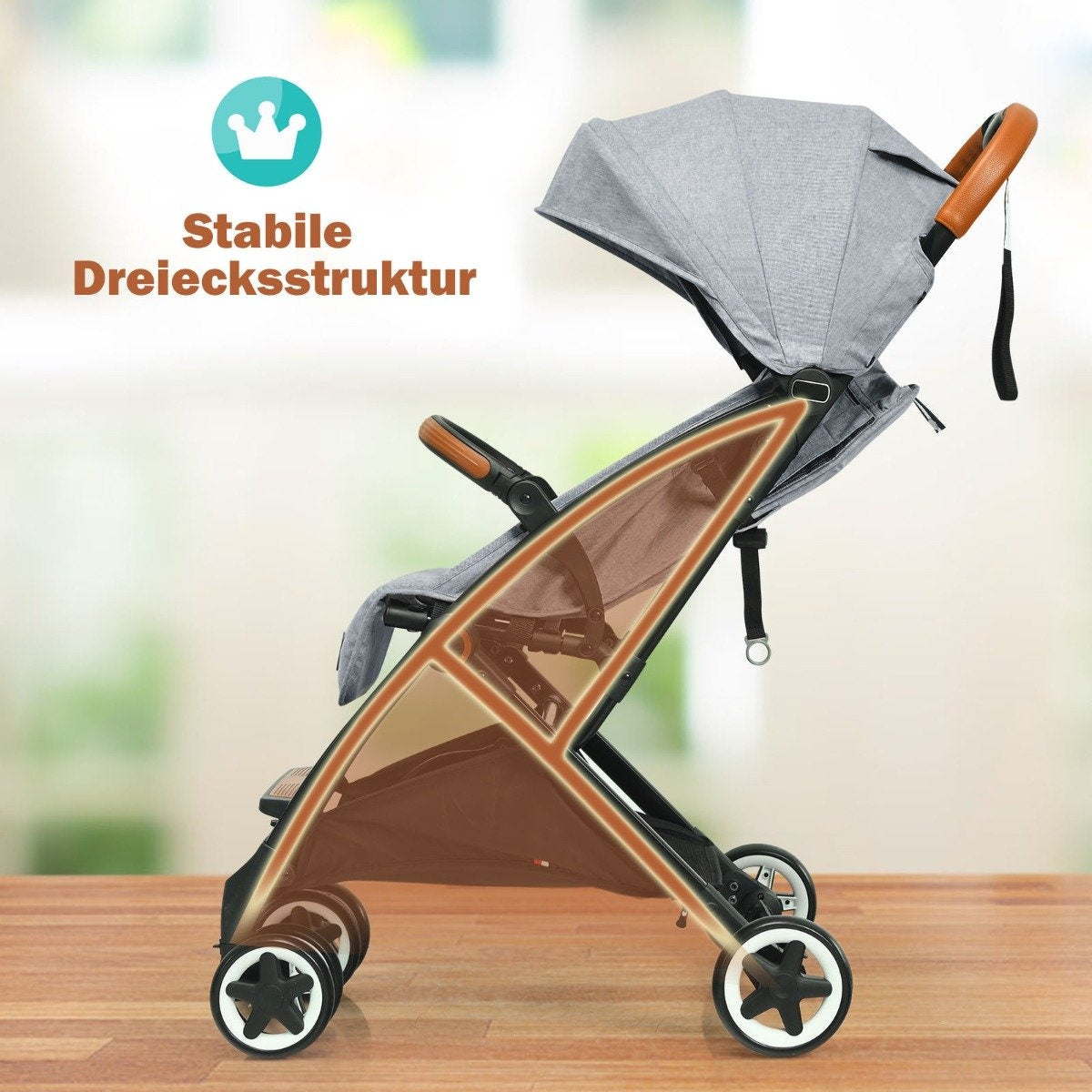 Foldable stroller with adjustable backrest & footrest & canopy gray