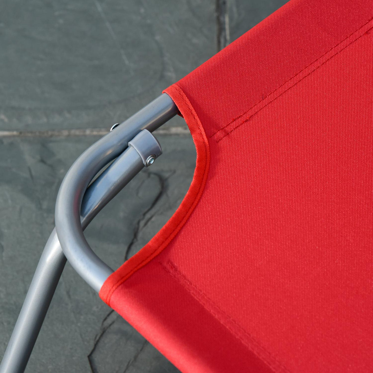 Foldable sun lounger with multi-adjustable backrest made of metal and polyester in red