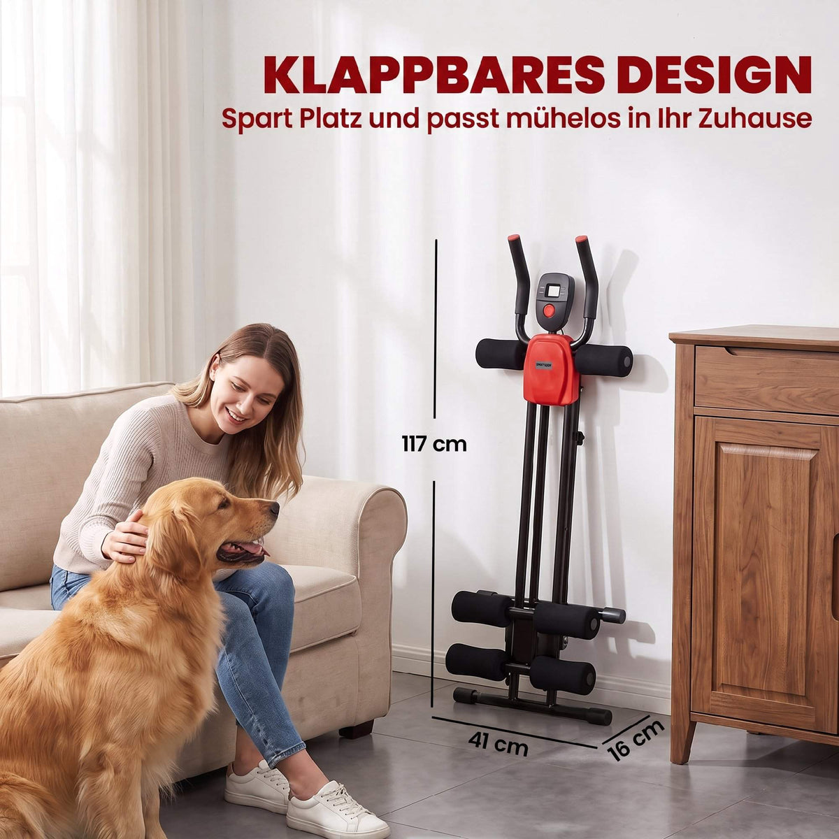 Folding Ab Trainer with LCD Display, Steel, Red, 120 kg Capacity
