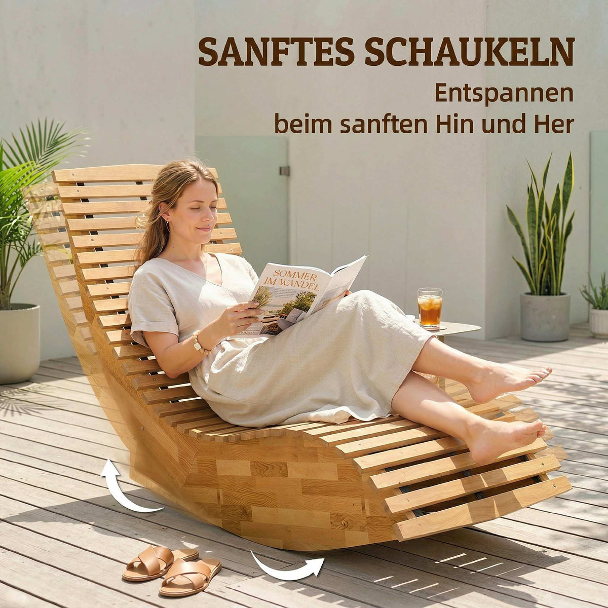 Folding Acacia Wood Sun Lounger, Ergonomic S-Shape Design