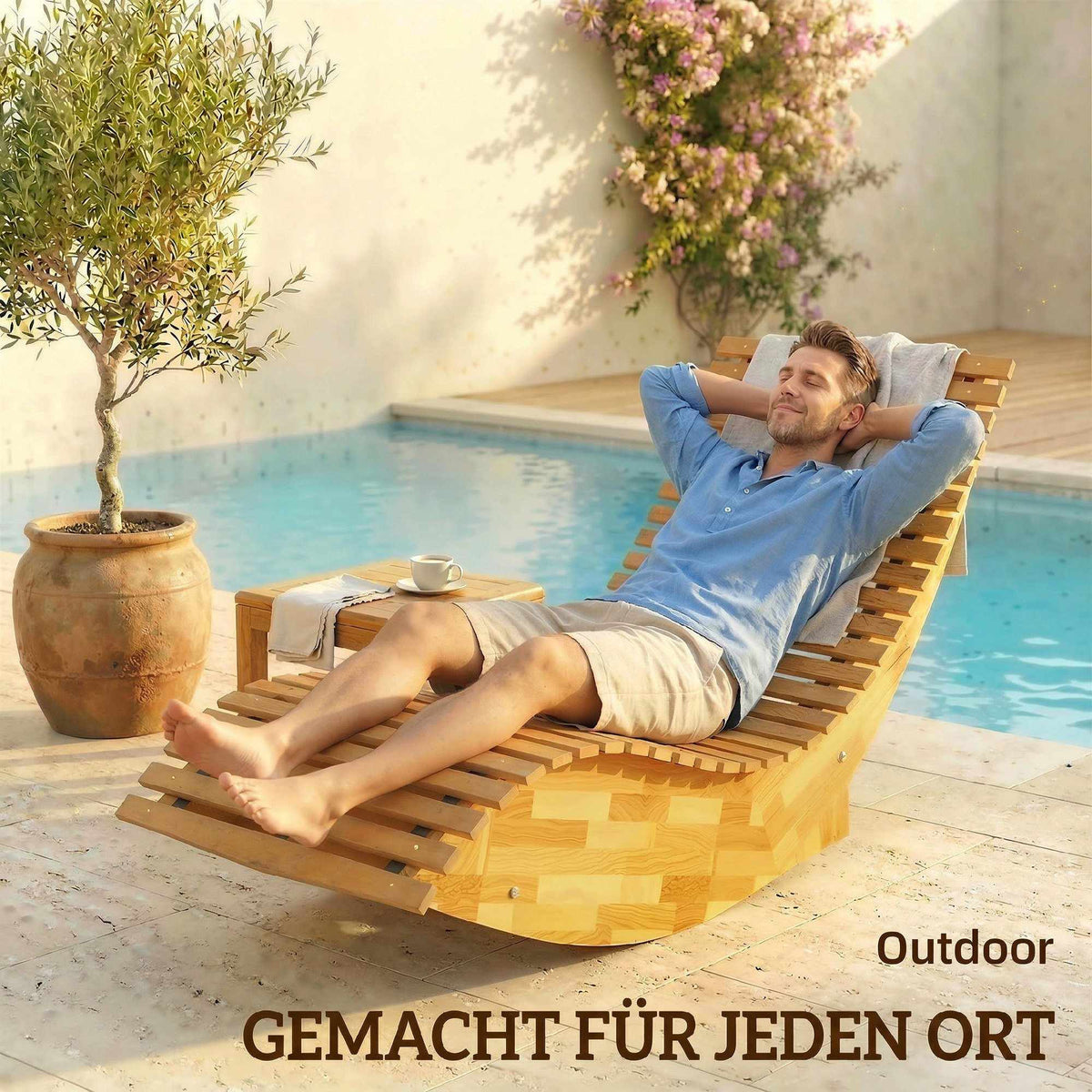 Folding Acacia Wood Sun Lounger, Ergonomic S-Shape Design