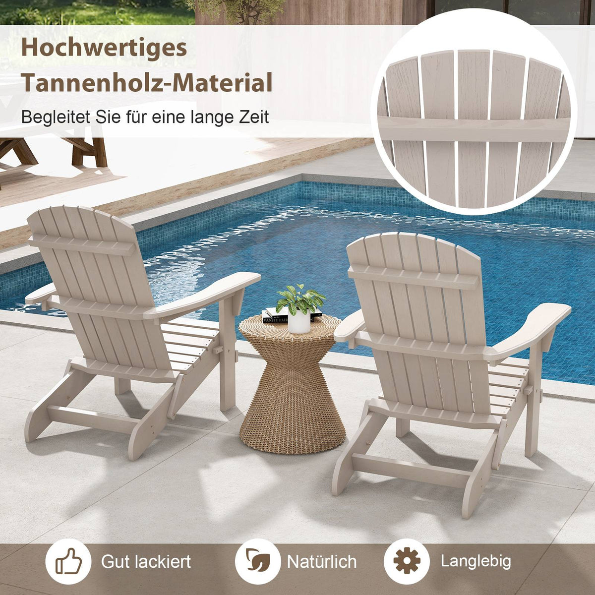 Folding Adirondack Chair, Gray Wood, High Backrest