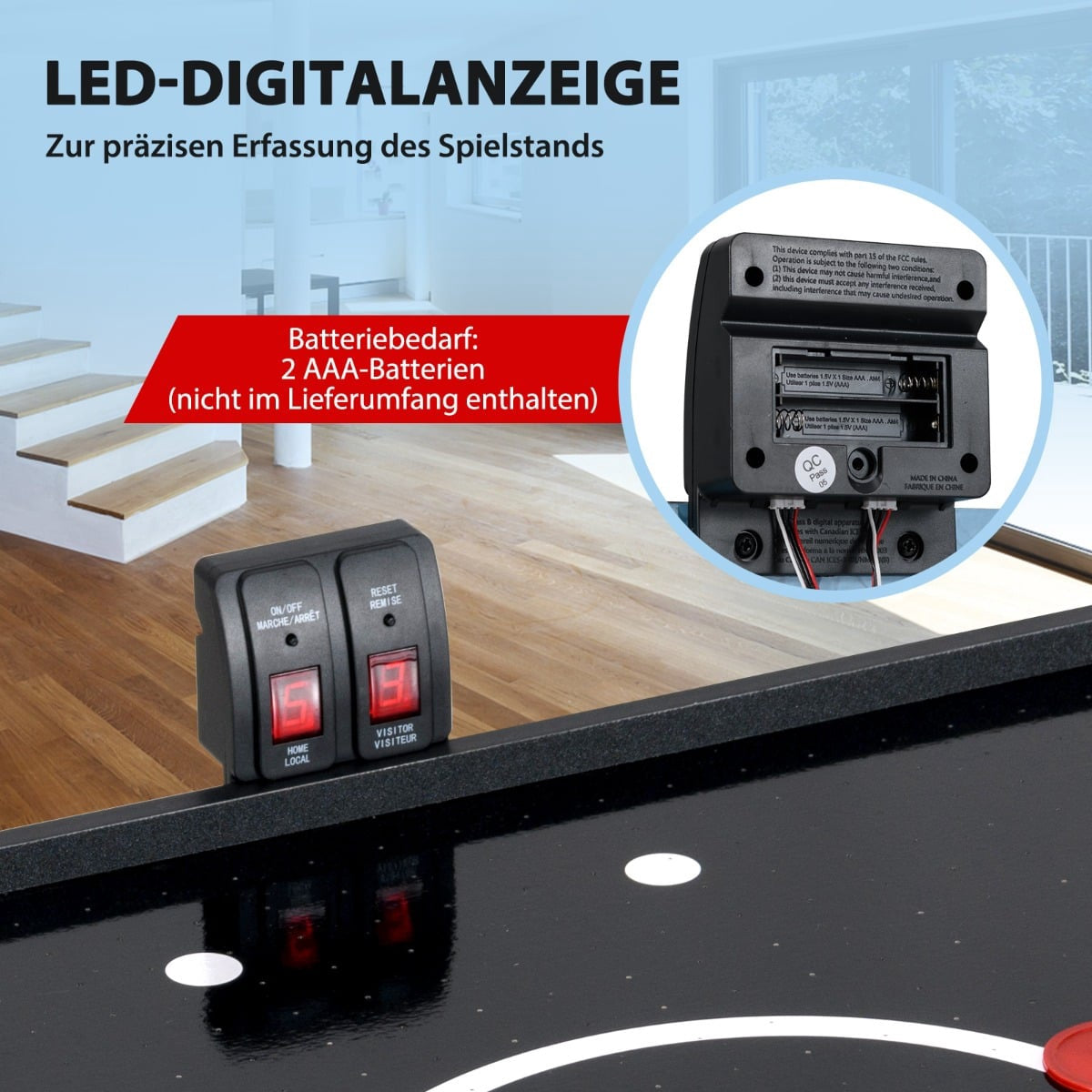 Folding Air Hockey Table with LED Display & 12V Motor