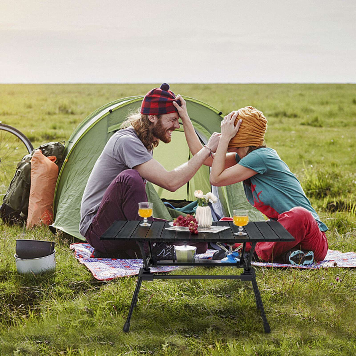 Folding Aluminum Camping Table – Adjustable Height, Carry Bag
