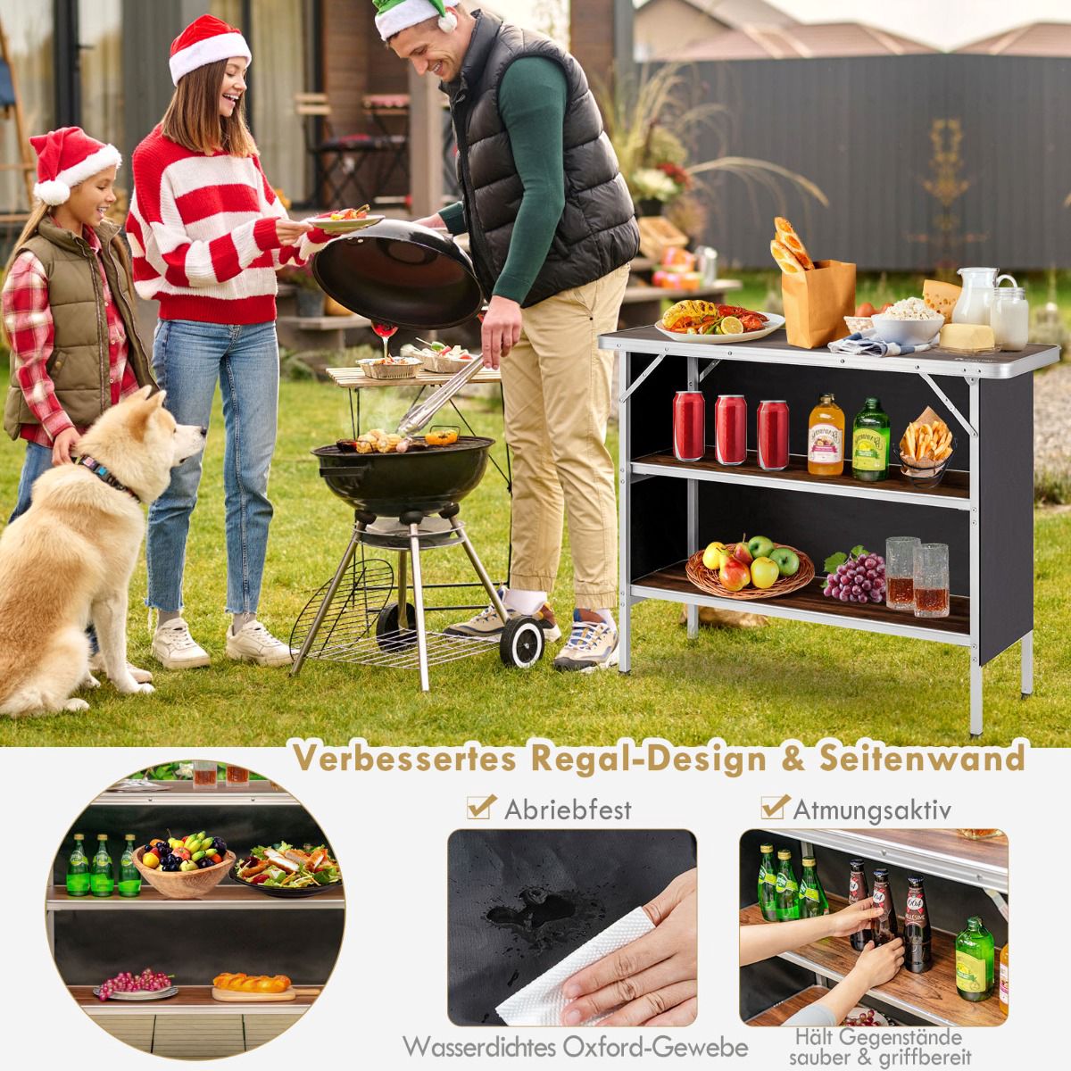 Folding Aluminum Camping Table with 2-Tier Shelves