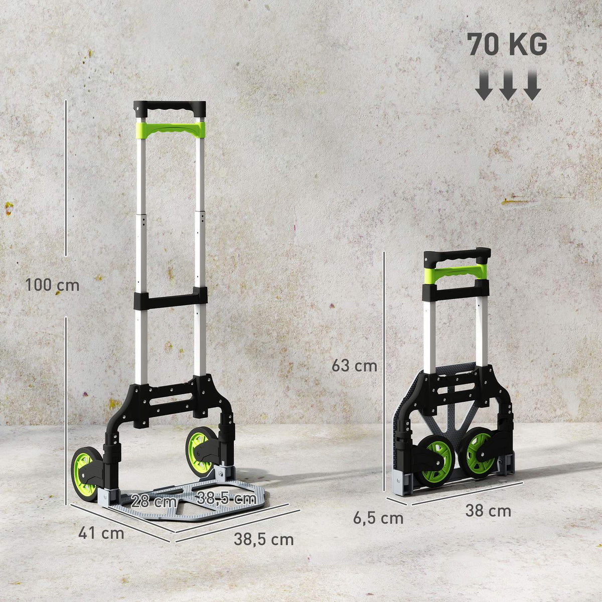 Folding Aluminum Hand Truck, Telescopic Handle, 100 cm