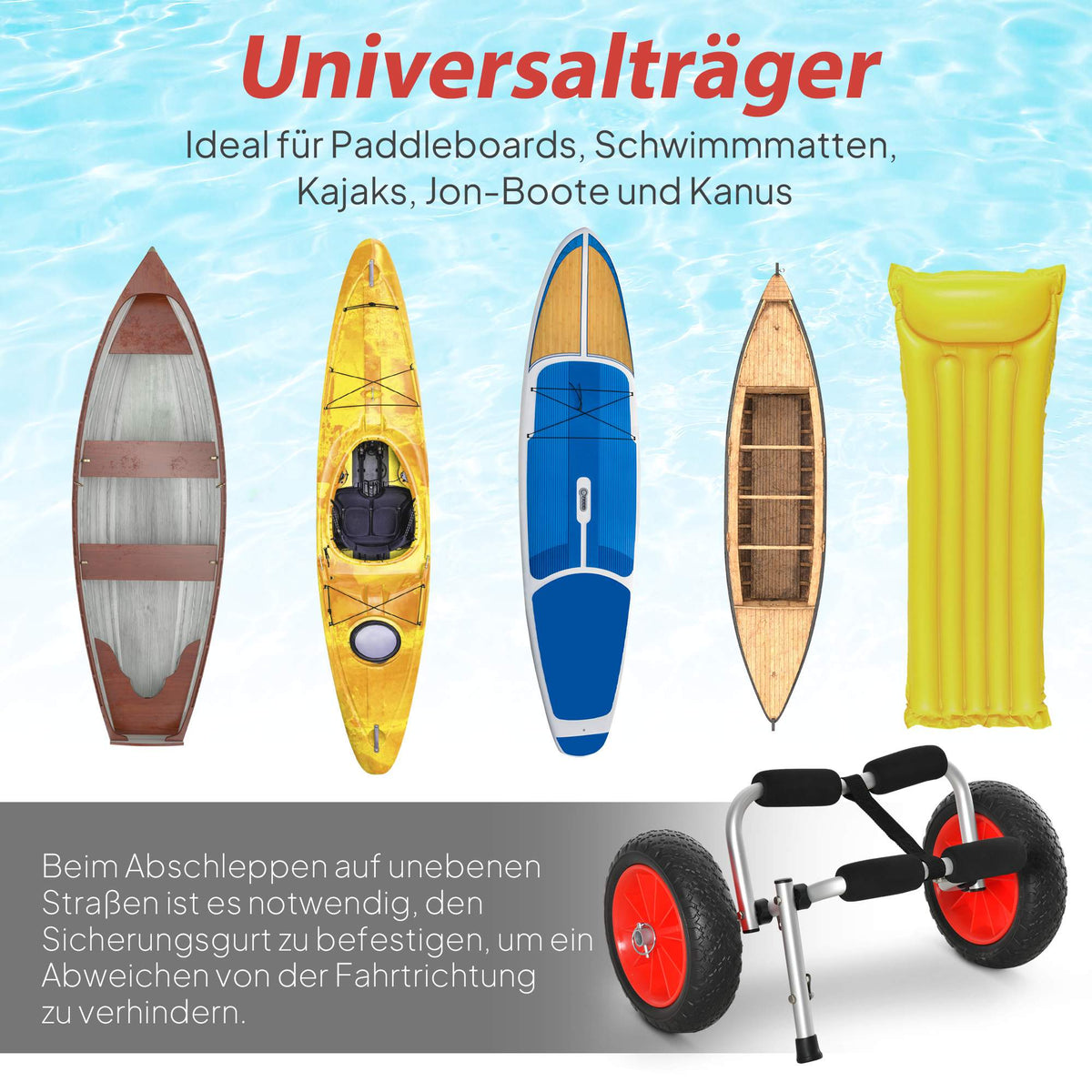 Folding Aluminum Kayak Cart with Straps, 70 kg Capacity