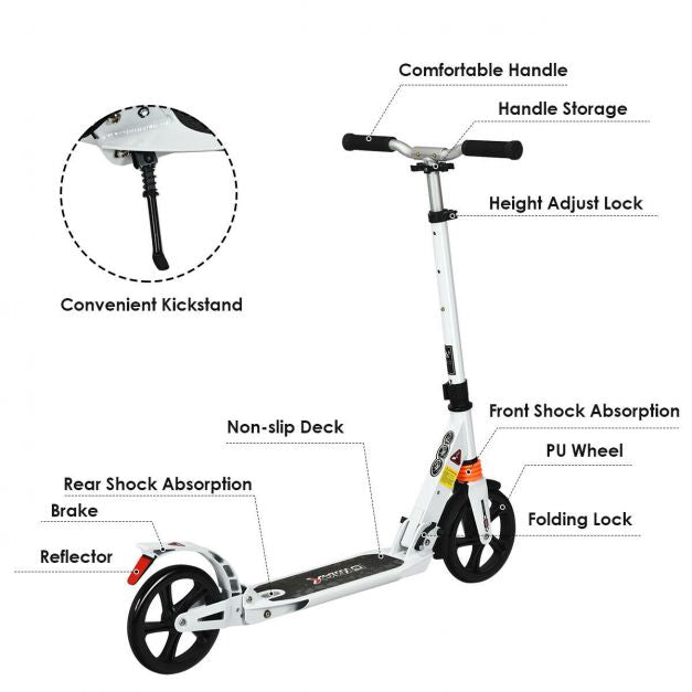 Folding Aluminum Kick Scooter, Adjustable Height, 8-Inch Wheels