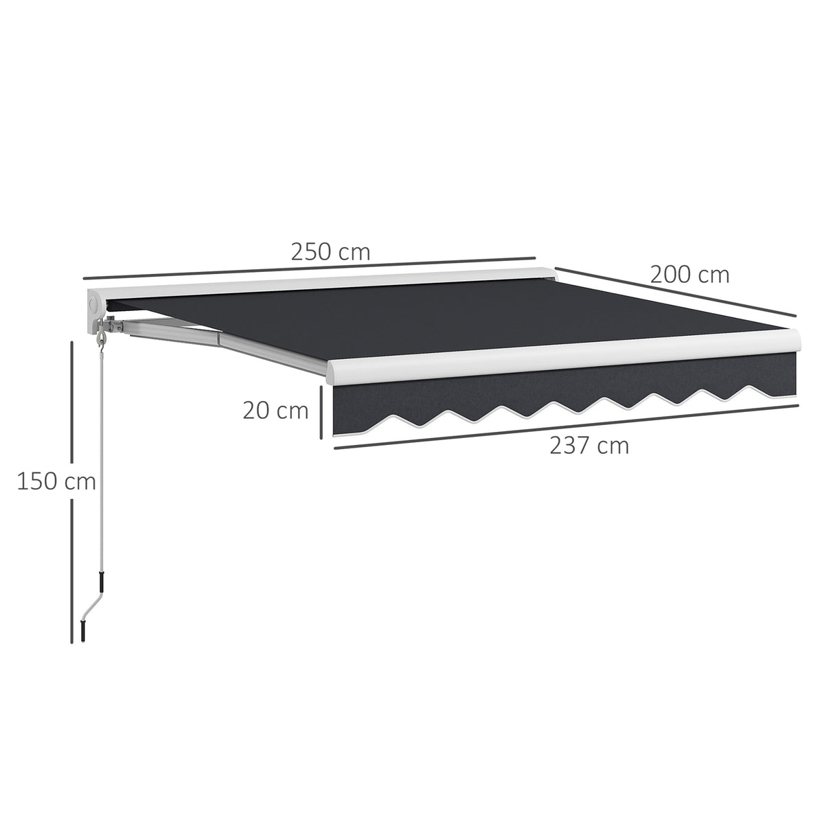 Folding Arm Awning 2.5X2M Electric Awning With Hand Crank And Remote Control, Wall Mounting Sun Canopy, Aluminum, Grey
