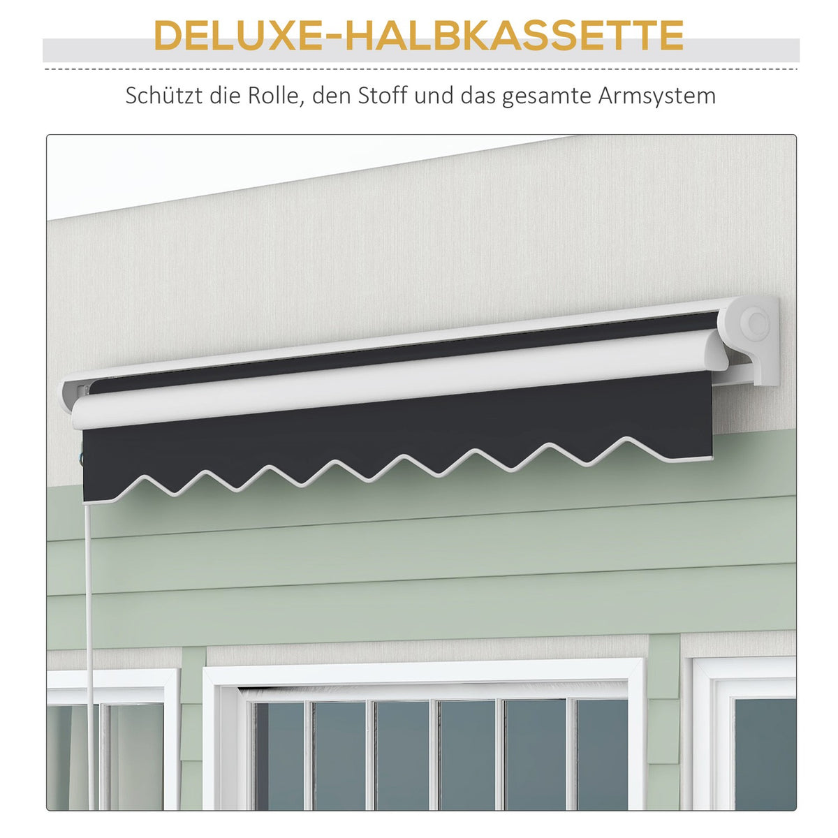 Folding Arm Awning 2.5X2M Electric Awning With Hand Crank And Remote Control, Wall Mounting Sun Canopy, Aluminum, Grey
