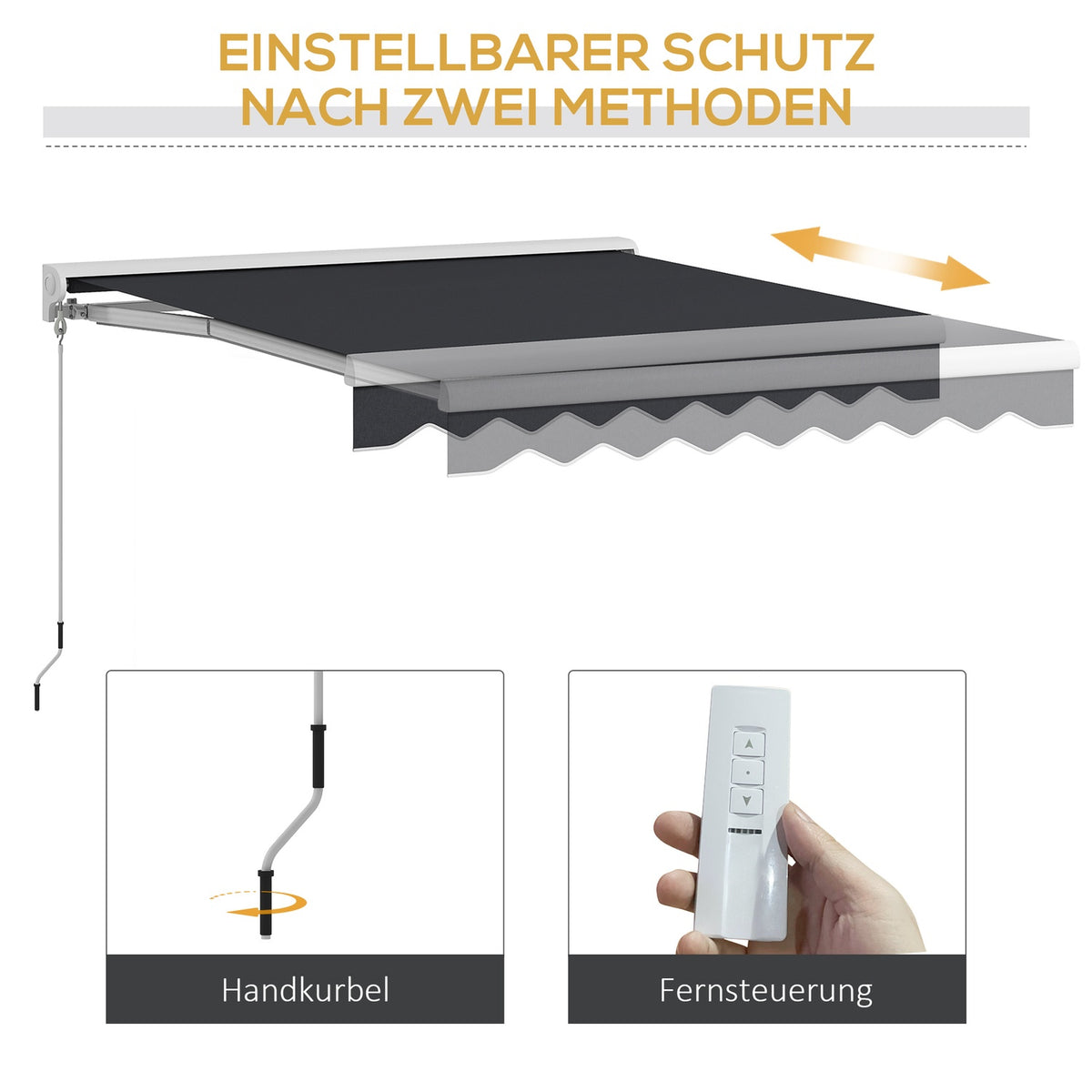 Folding Arm Awning 2.5X2M Electric Awning With Hand Crank And Remote Control, Wall Mounting Sun Canopy, Aluminum, Grey