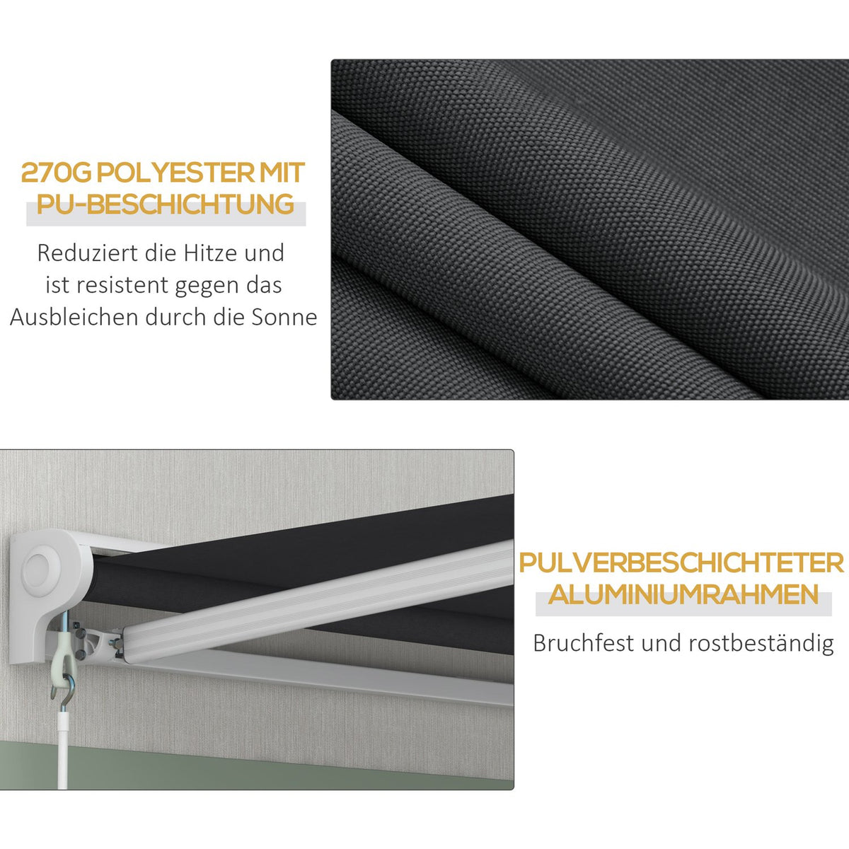 Folding Arm Awning 4 X 3 M Electric Awning With Hand Crank, Remote Control Wall Mounted Sun Canopy Balcony Awning For Garden Aluminum Grey