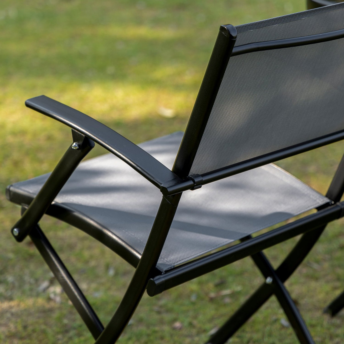 Folding Balcony Set For 2 People Seating Group Table 2 Chairs Metal Mesh Black Gray