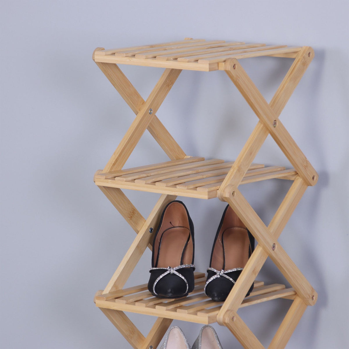 Folding Bamboo Shoe Rack – Space-Saving, Vertical Design