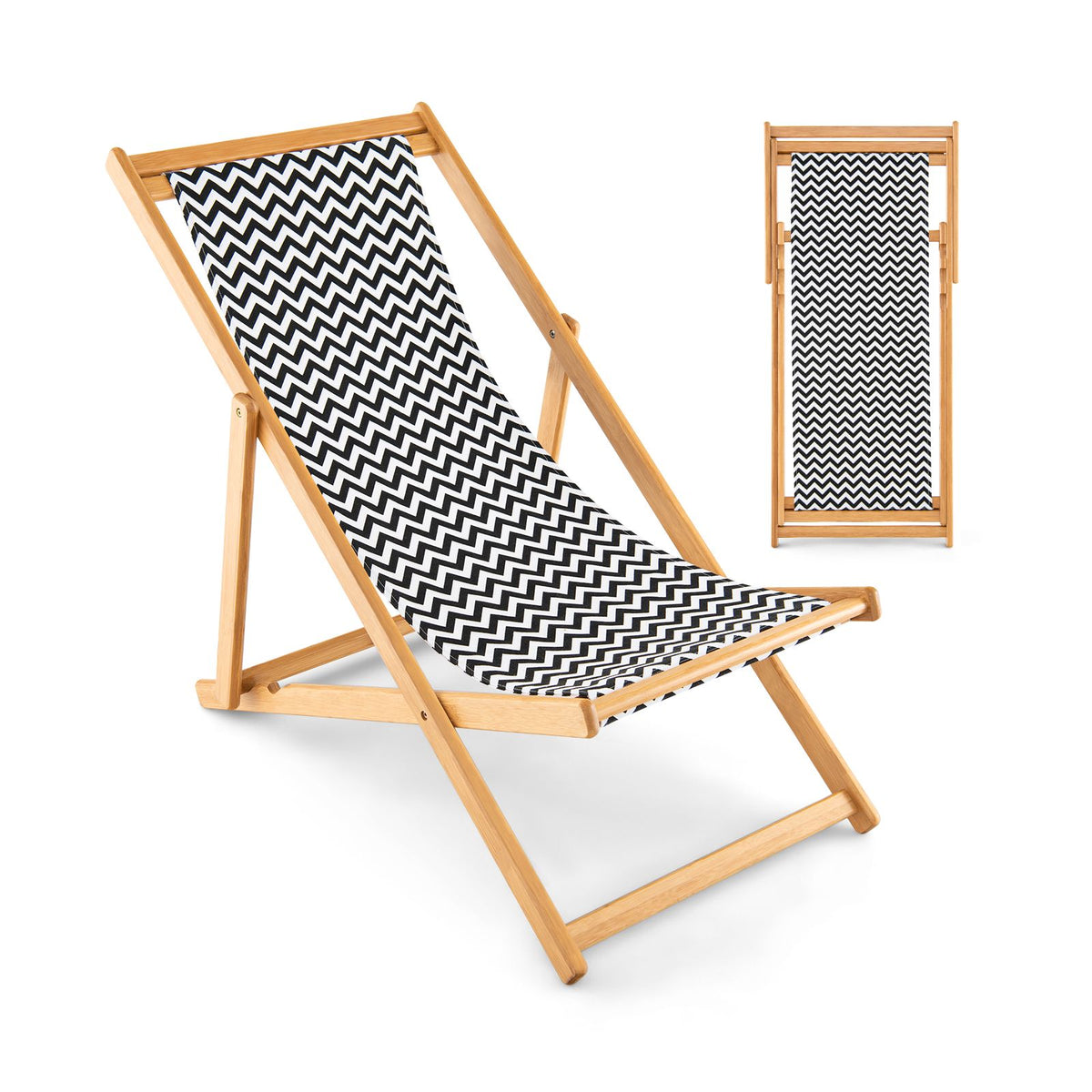 Folding Bamboo Sling Chair, 3-Position Backrest, Canvas
