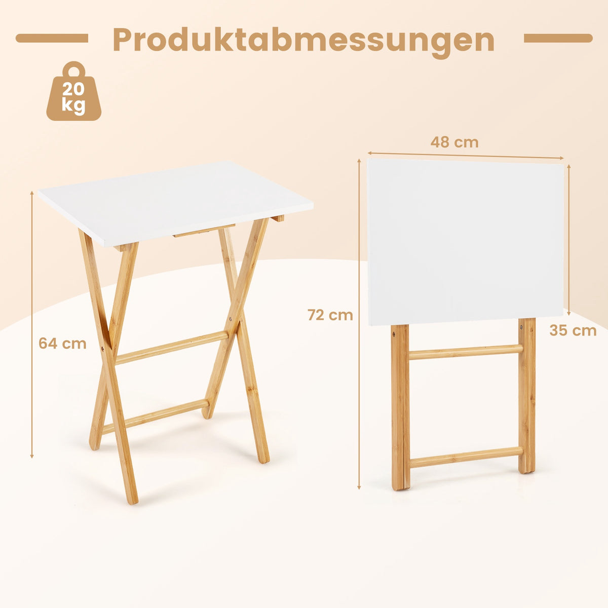 Folding Bamboo TV Trays Set of 2 – White & Natural