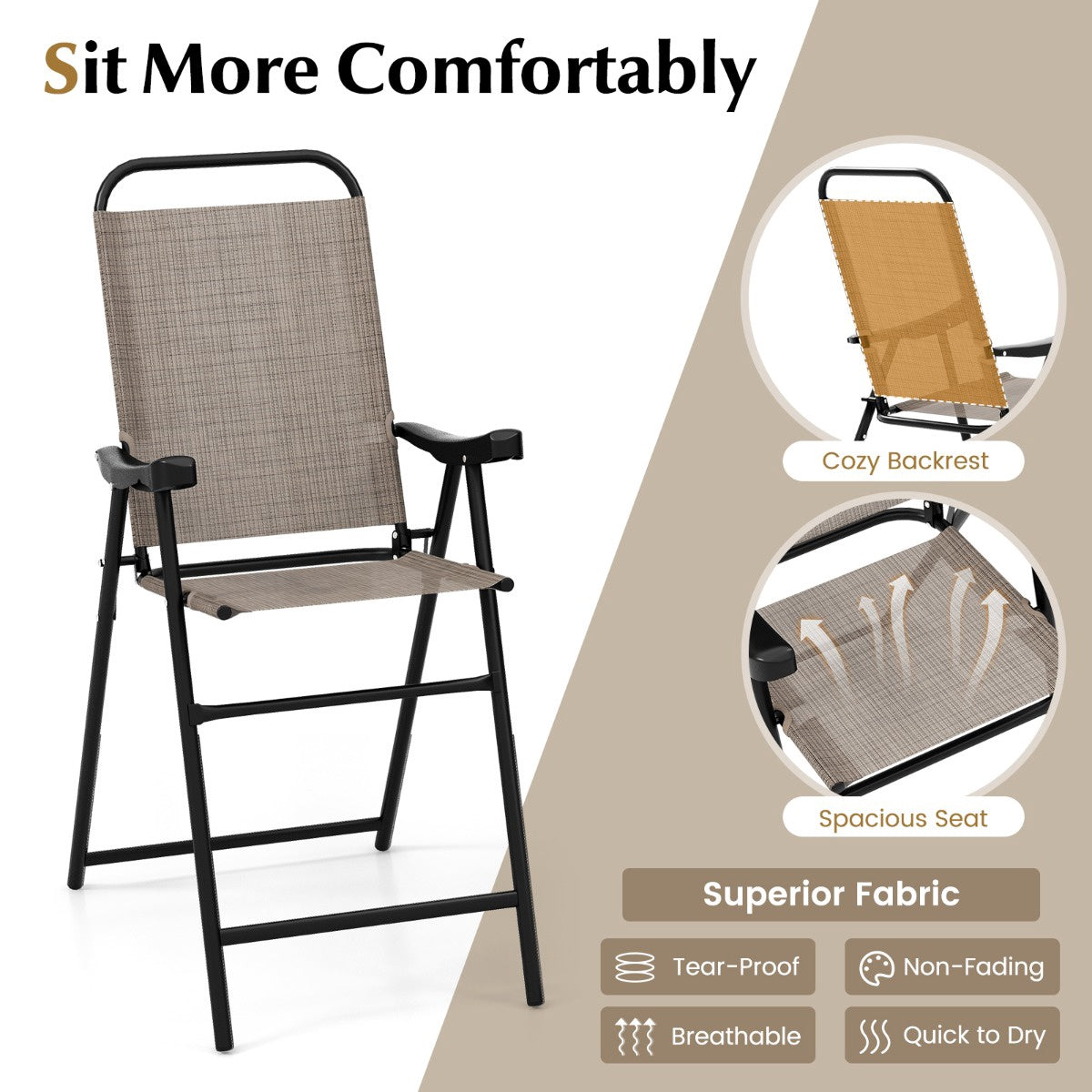 Folding Bar Stools Set of 2 – Metal Frame, Footrest