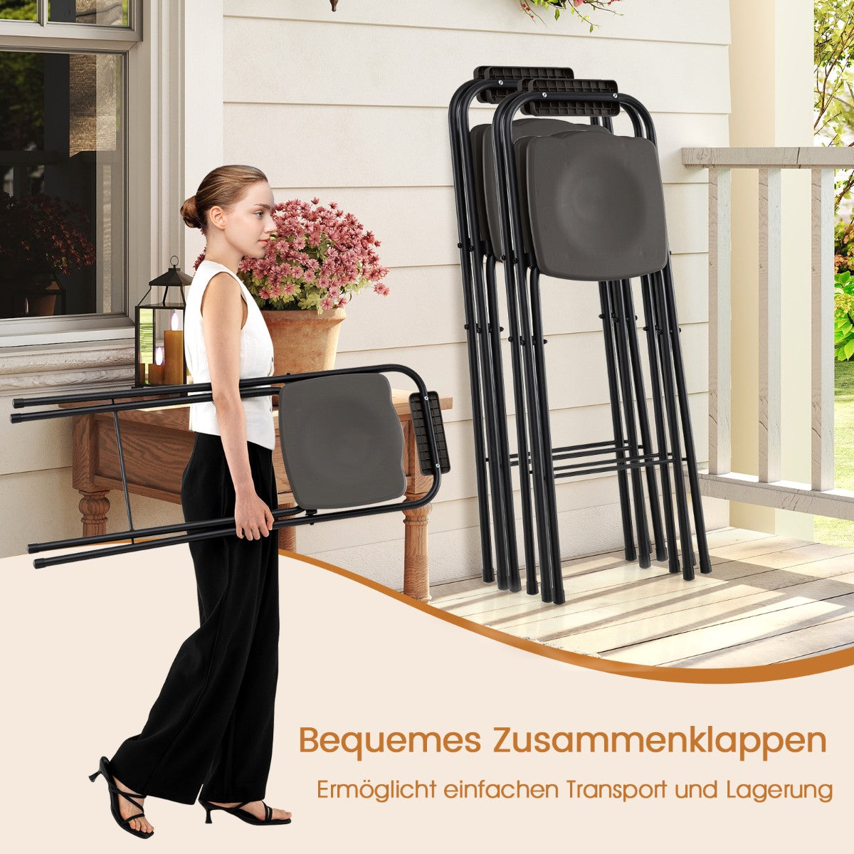 Folding Bar Stools Set of 2 with Backrest, 150kg Capacity, Gray