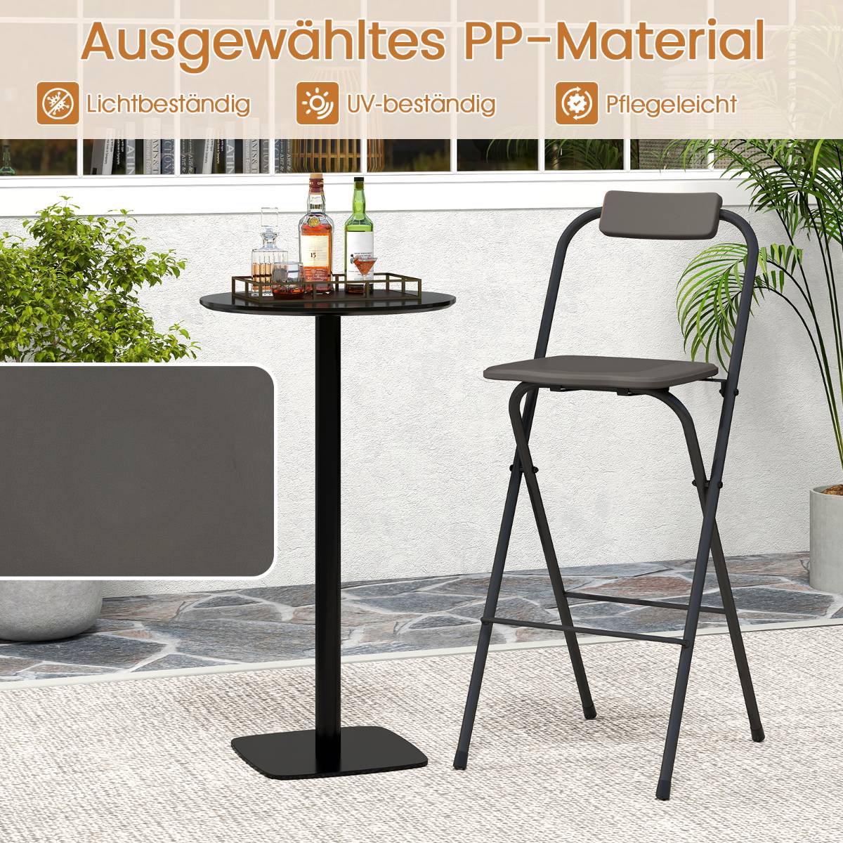Folding Bar Stools Set of 2 with Backrest, 150kg Capacity, Gray