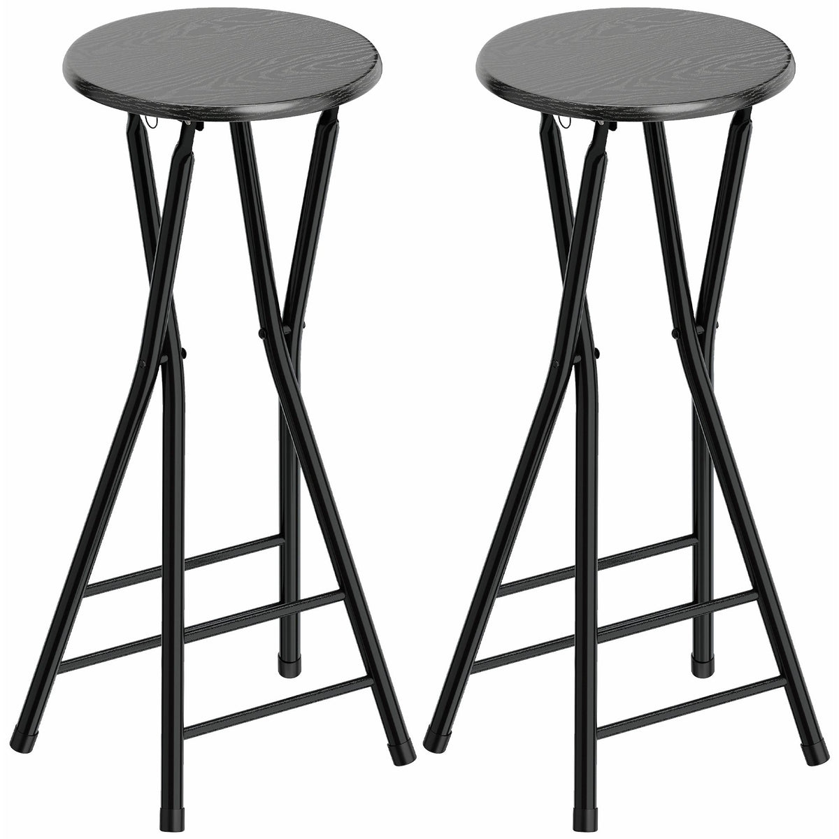 Folding Bar Stools, Steel & MDF, Set of 2, Black